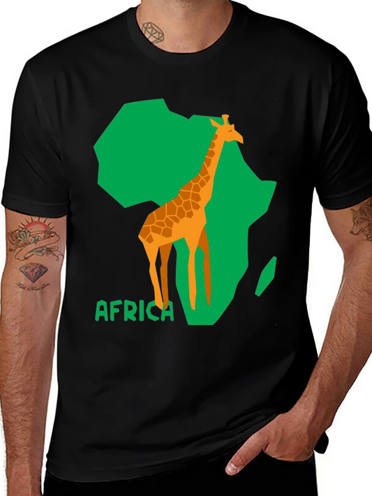 Africa Giraffe Graphic Tee - Black Cotton T-Shirt