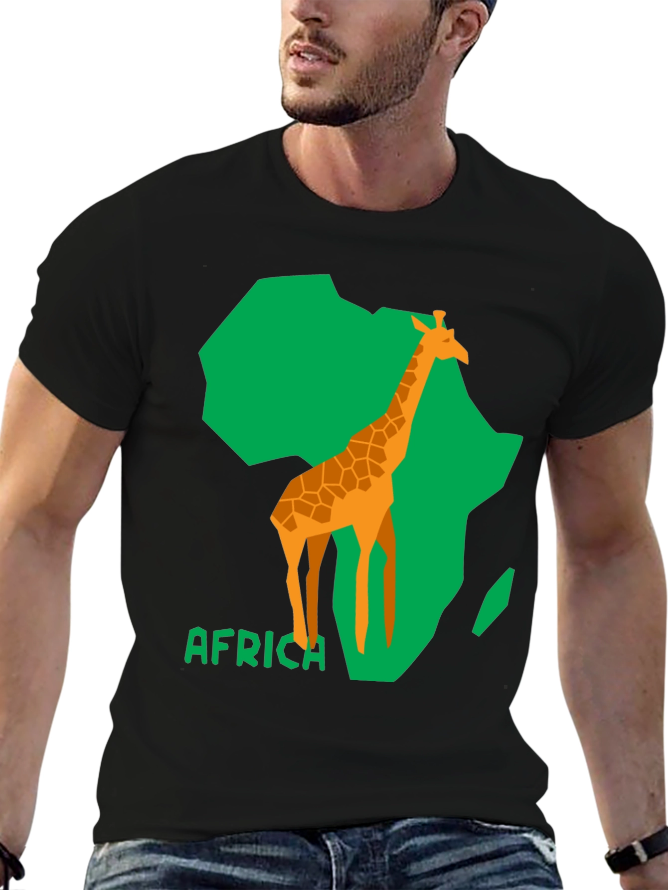 Africa Giraffe Graphic Tee - Black Cotton T-Shirt