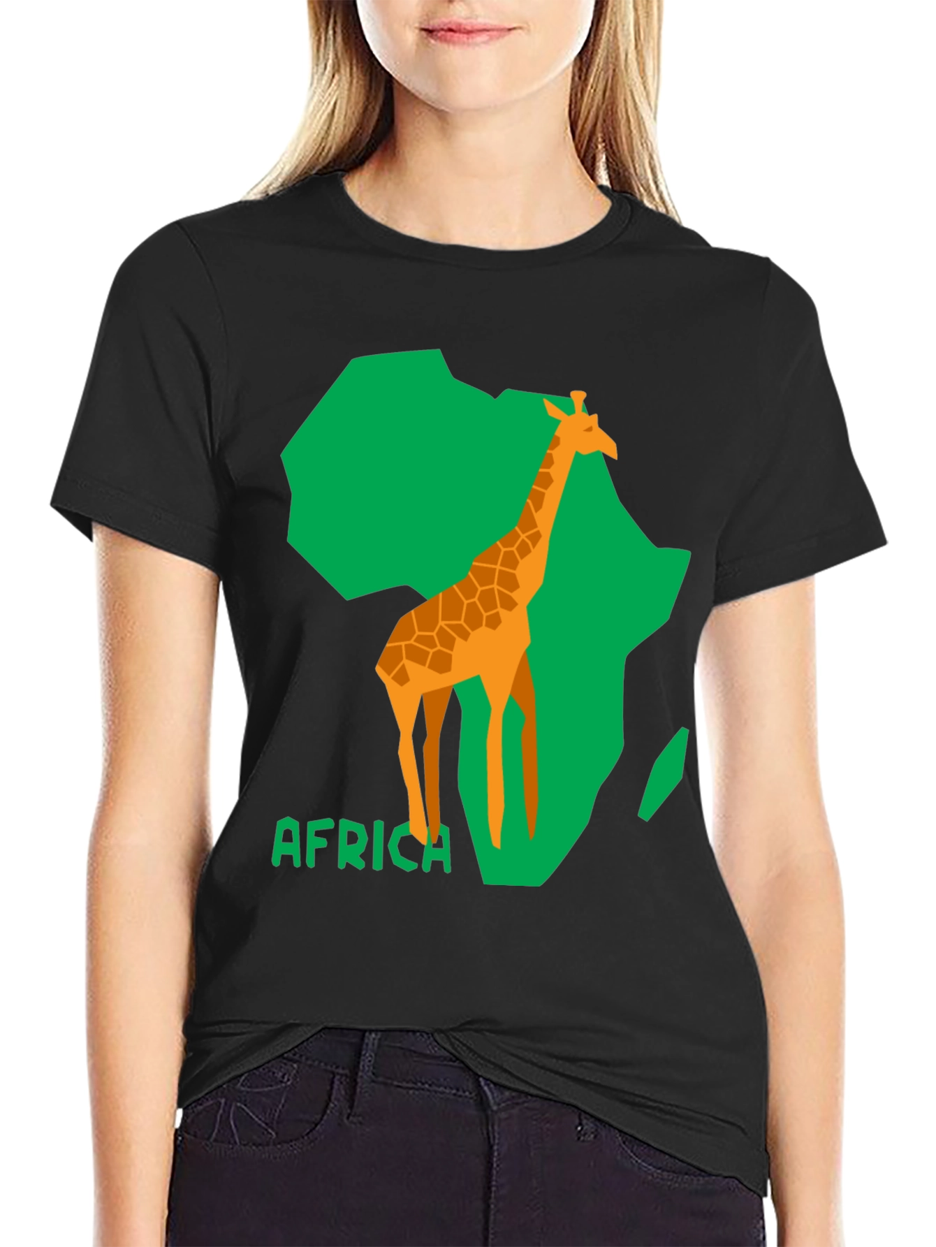 Africa Giraffe Graphic Tee - Black Cotton T-Shirt
