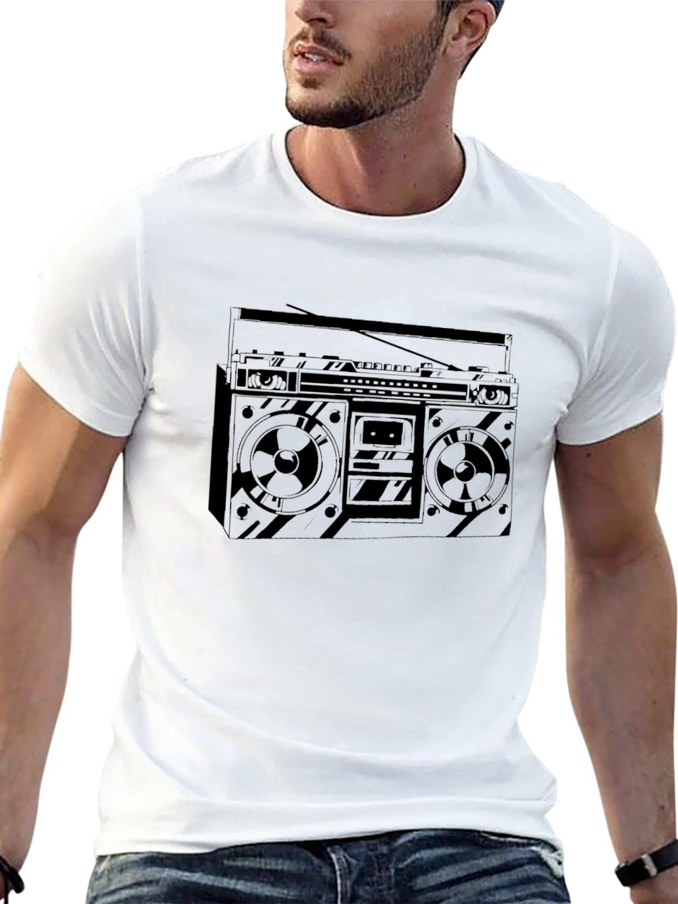 Retro Boombox Graphic Tee - Classic Black T-Shirt