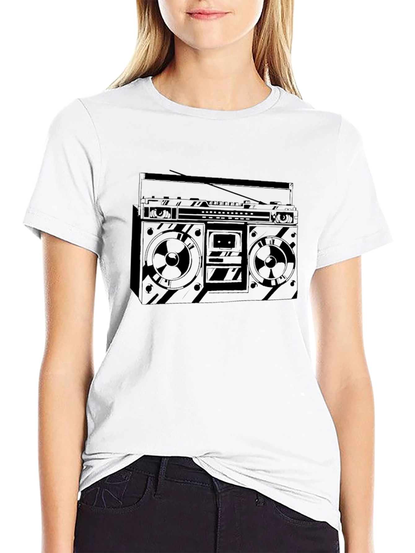 Retro Boombox Graphic Tee - Classic Black T-Shirt