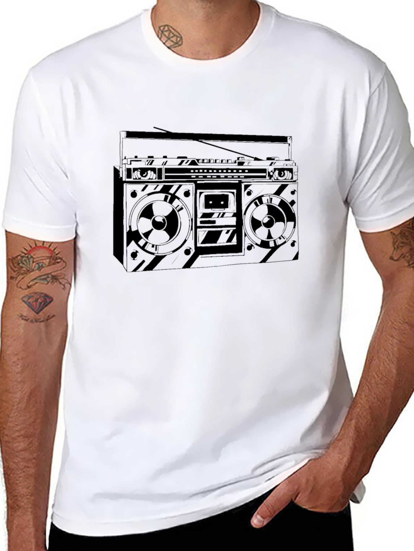 Retro Boombox Graphic Tee - Classic Black T-Shirt