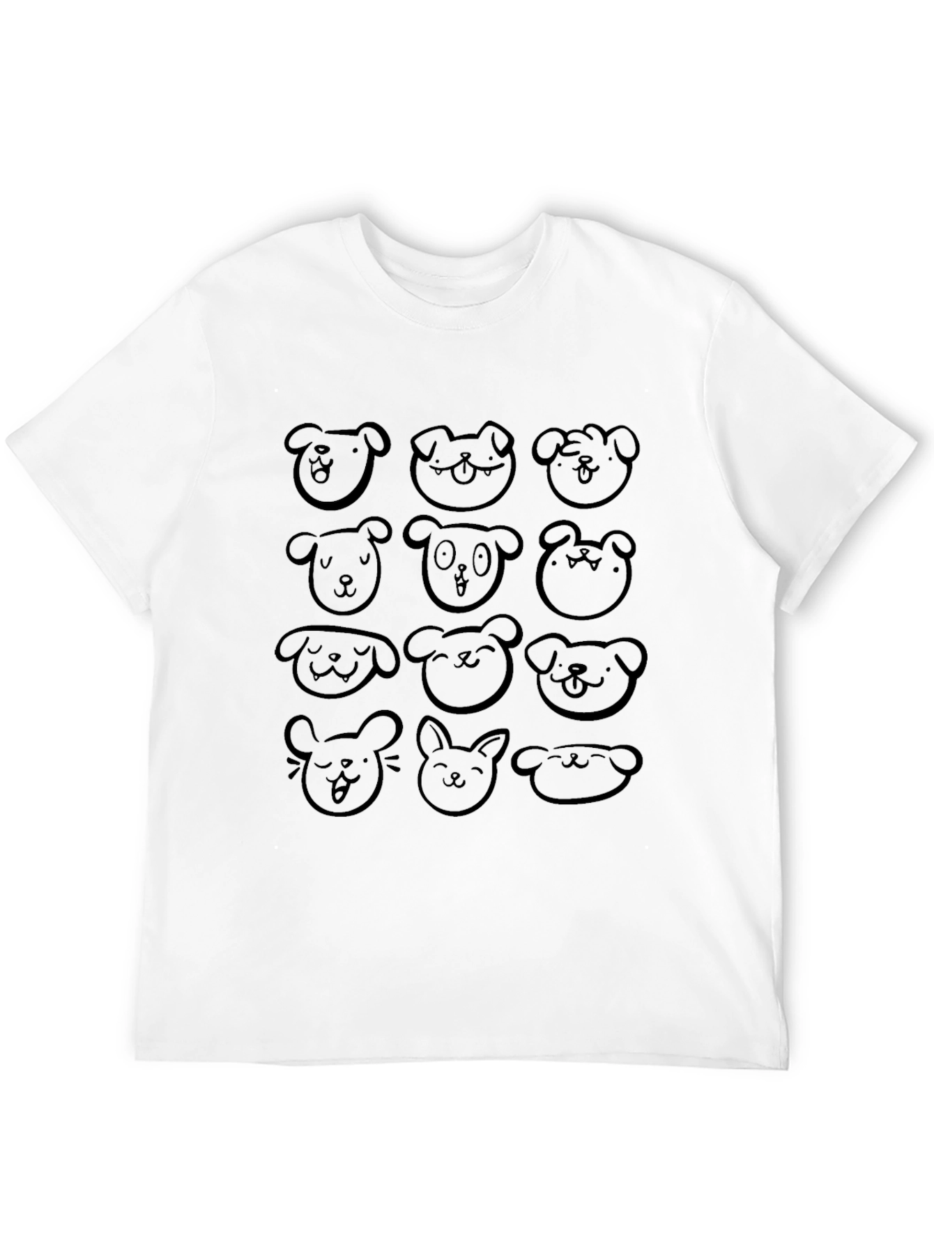 Cute Doodle Animal Faces Black T-Shirt