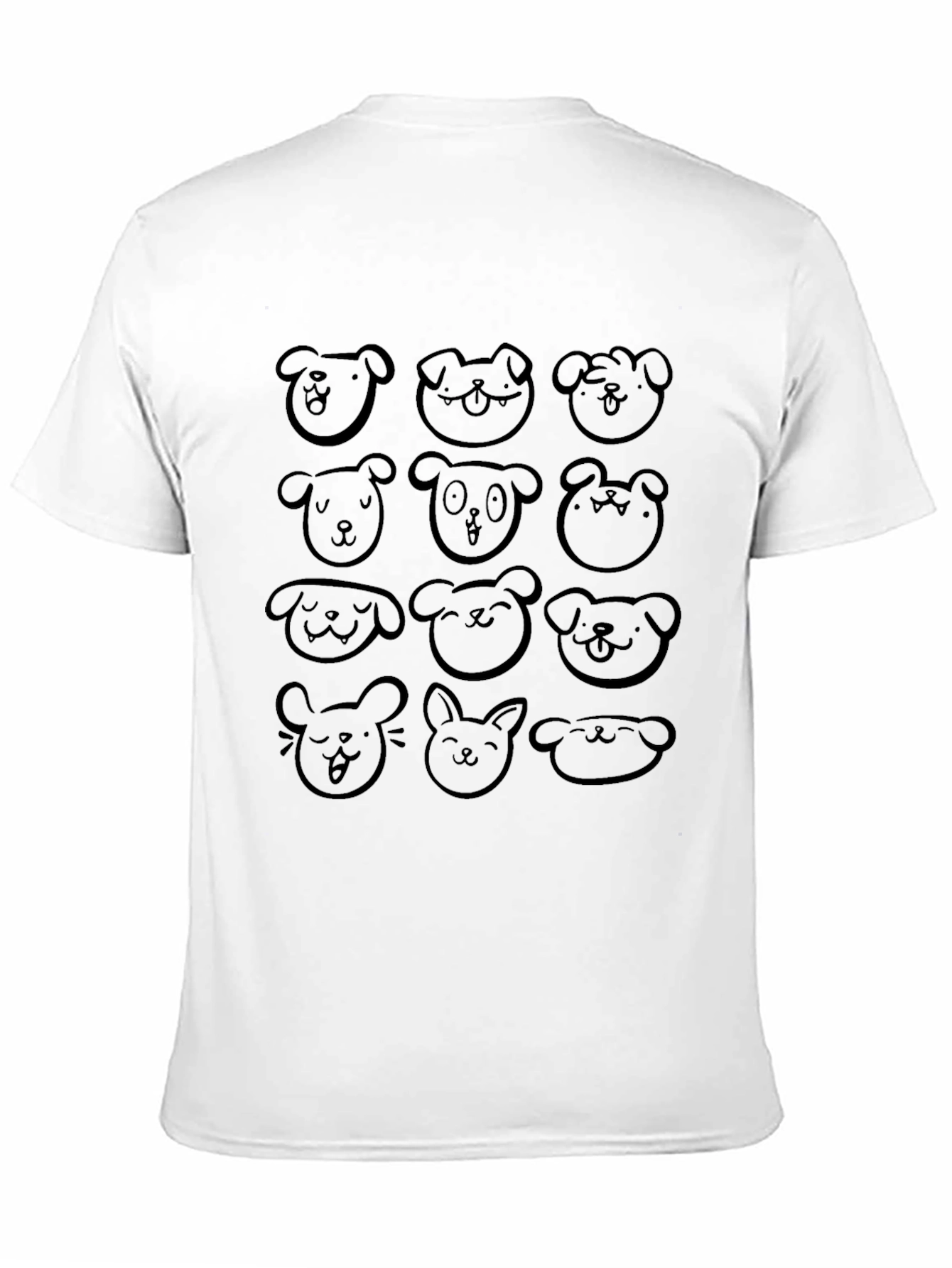 Cute Doodle Animal Faces Black T-Shirt