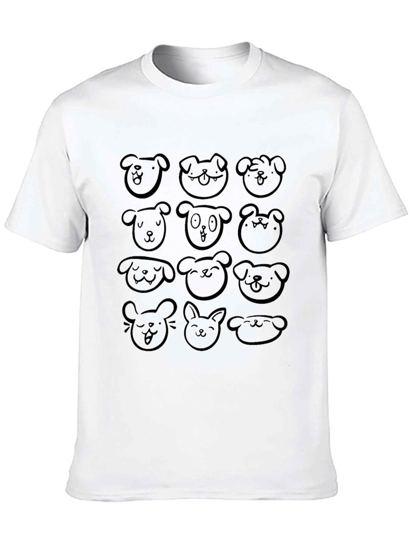 Cute Doodle Animal Faces Black T-Shirt