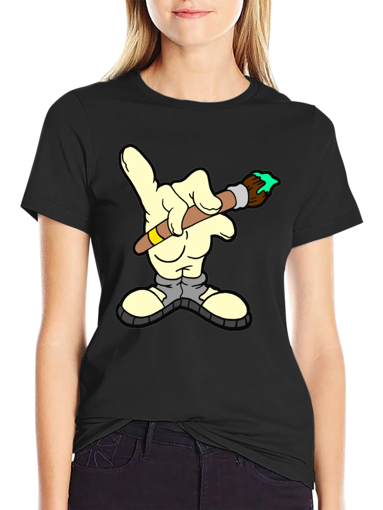 Cartoon Hand Painter T-Shirt - Unique Graphic Tee