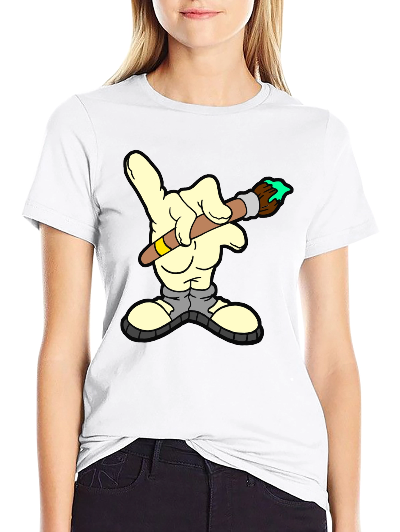Cartoon Hand Painter T-Shirt - Unique Graphic Tee