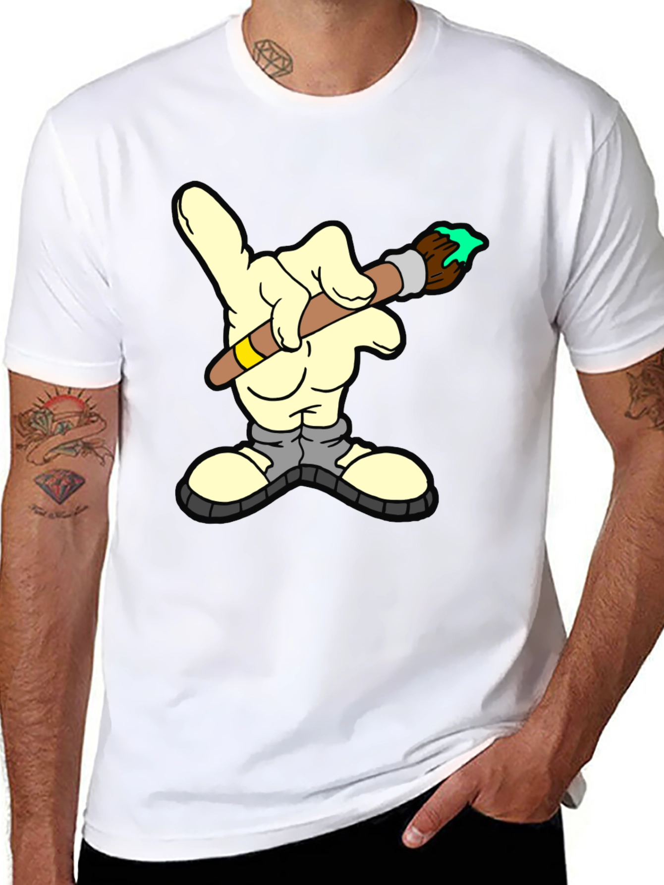 Cartoon Hand Painter T-Shirt - Unique Graphic Tee