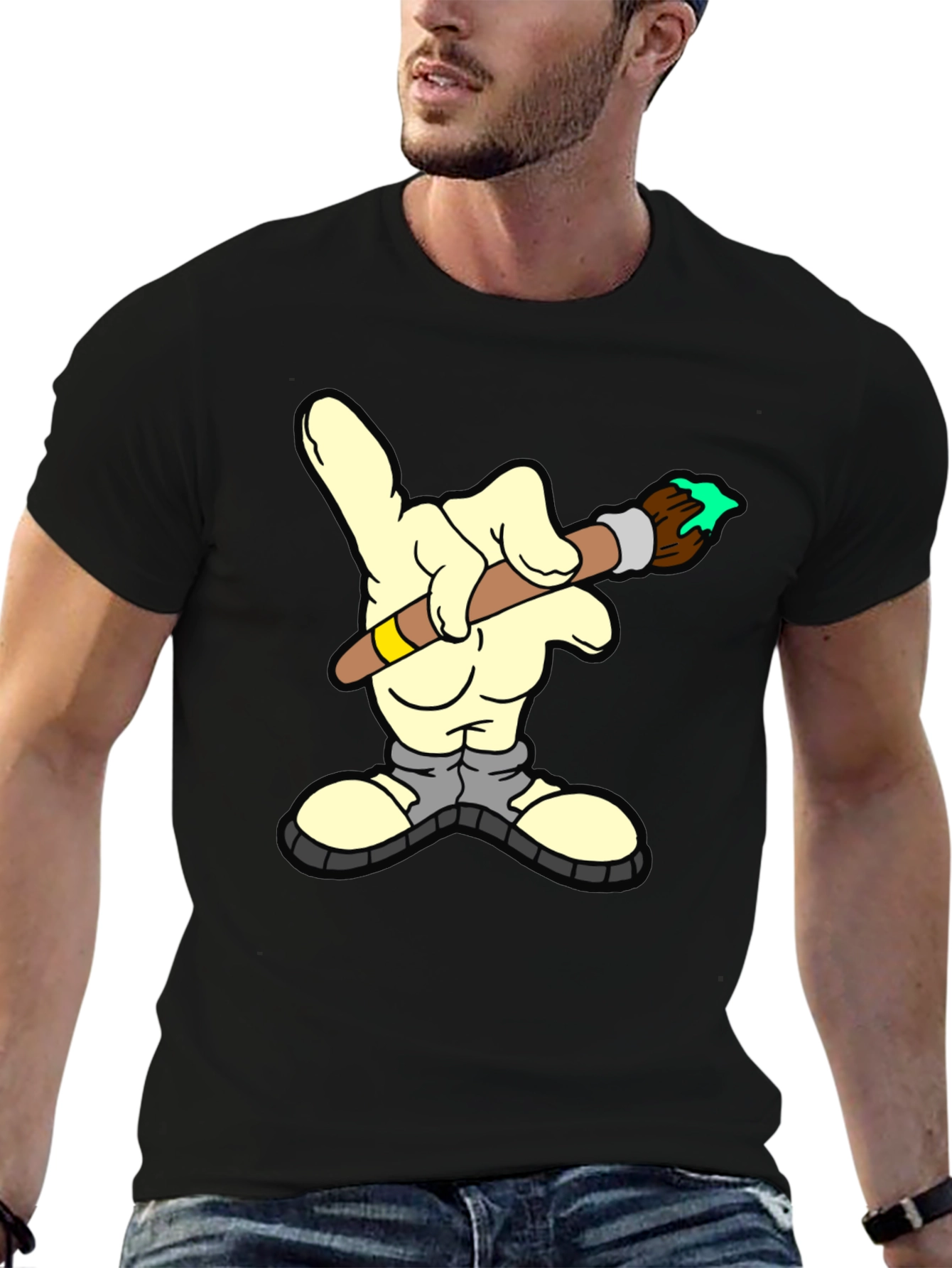 Cartoon Hand Painter T-Shirt - Unique Graphic Tee