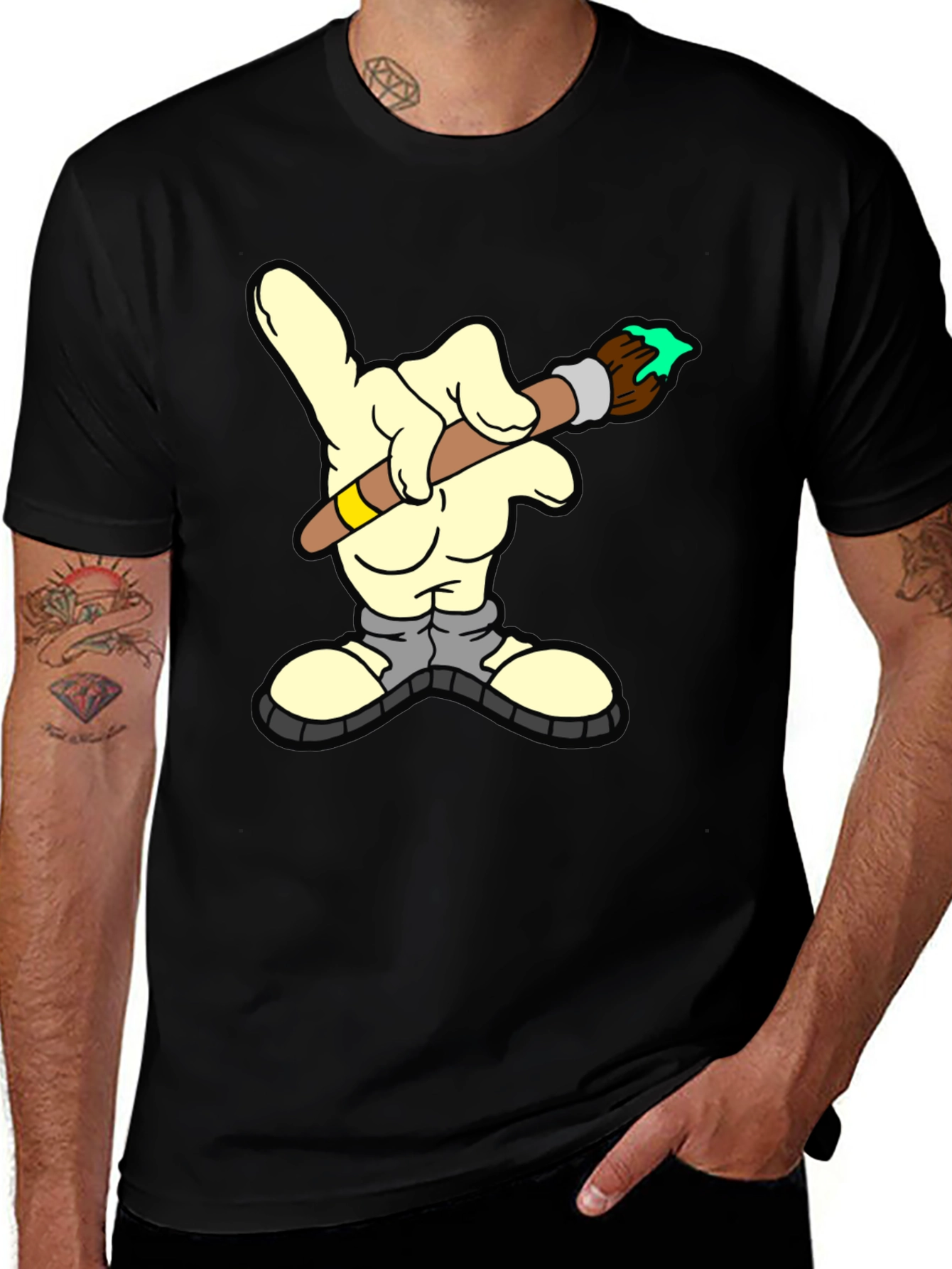 Cartoon Hand Painter T-Shirt - Unique Graphic Tee