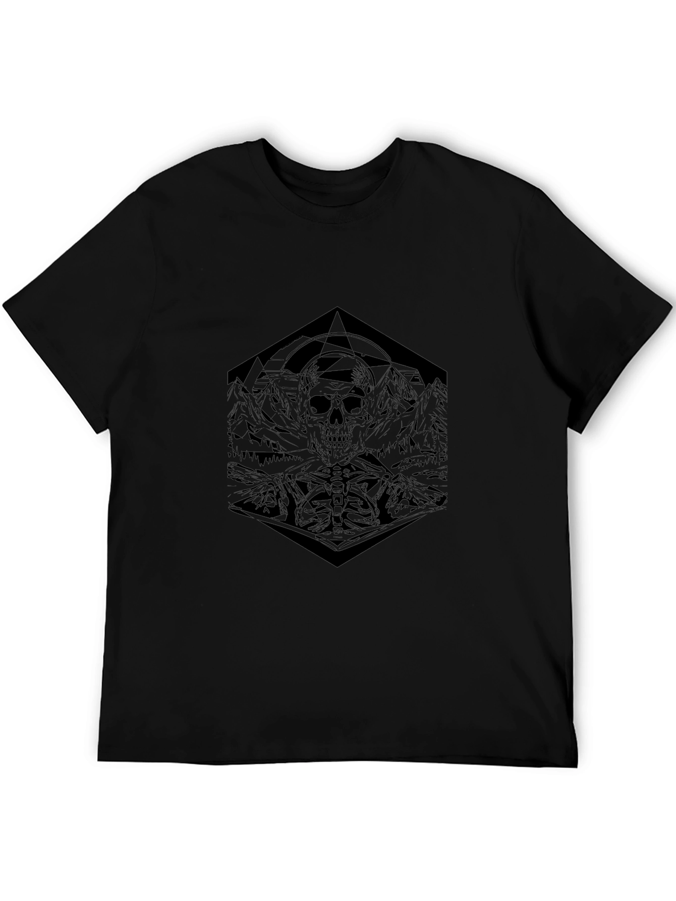 Geometric Skull Graphic Tee - Dark & Edgy Design