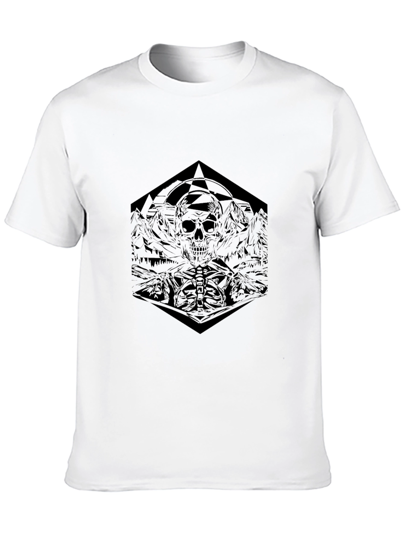 Geometric Skull Graphic Tee - Dark & Edgy Design