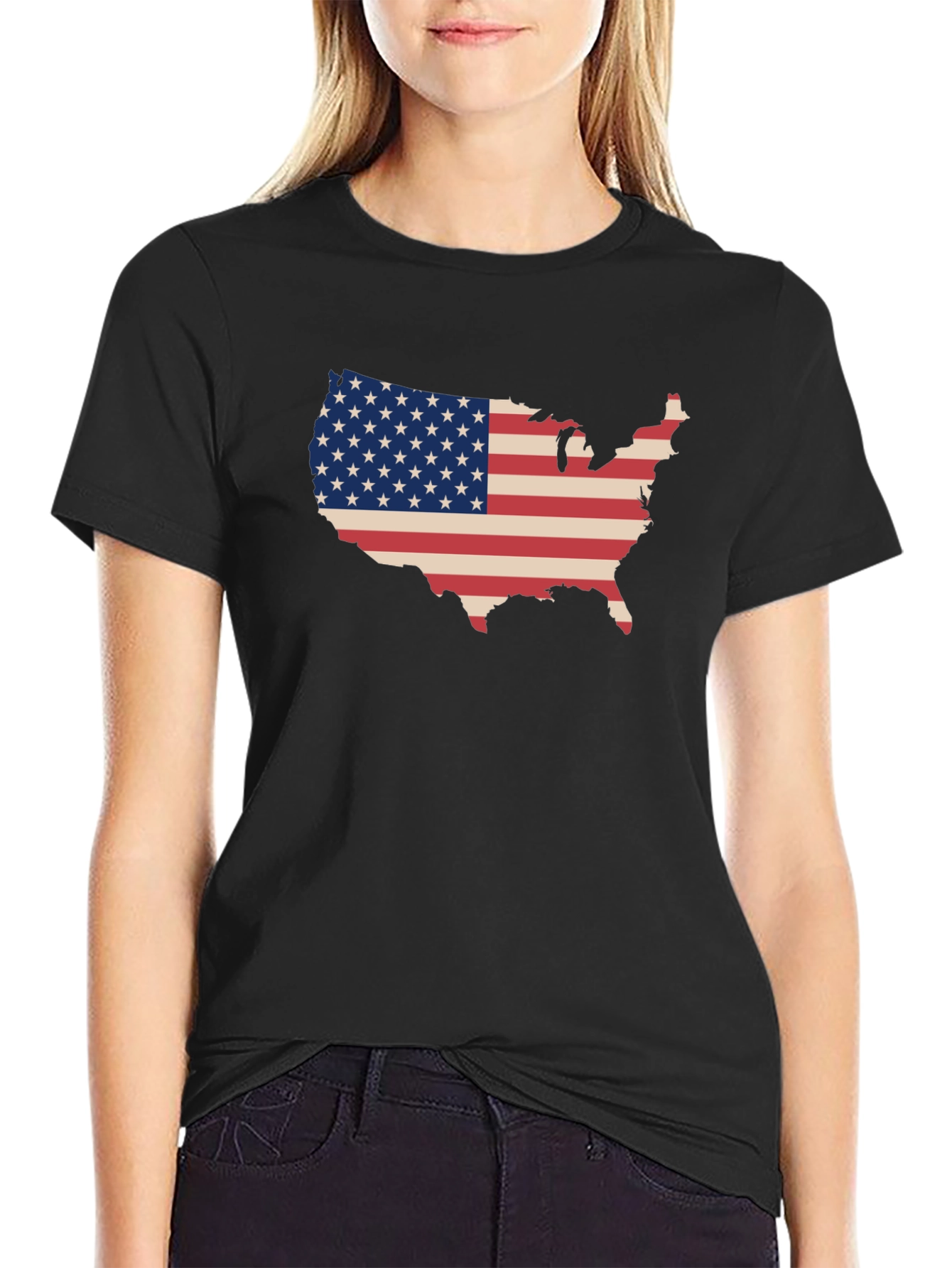 USA Flag Map Graphic Tee - Patriotic Style