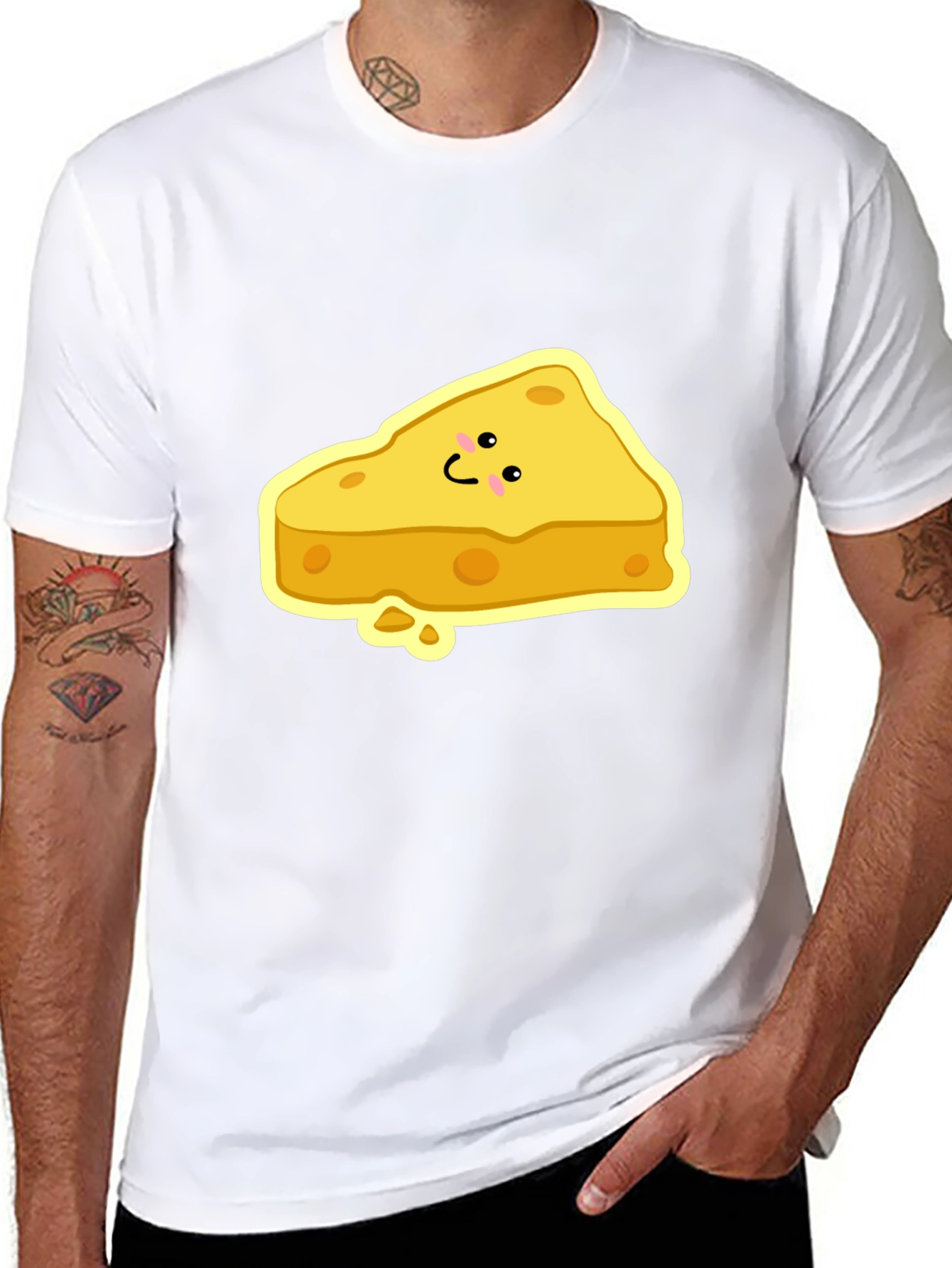 Cartoon Cheese Slice Black T-Shirt
