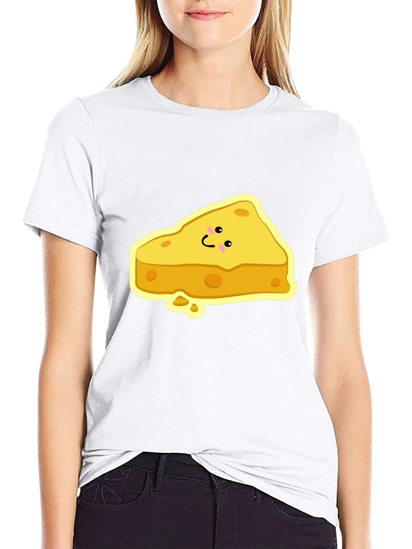 Cartoon Cheese Slice Black T-Shirt