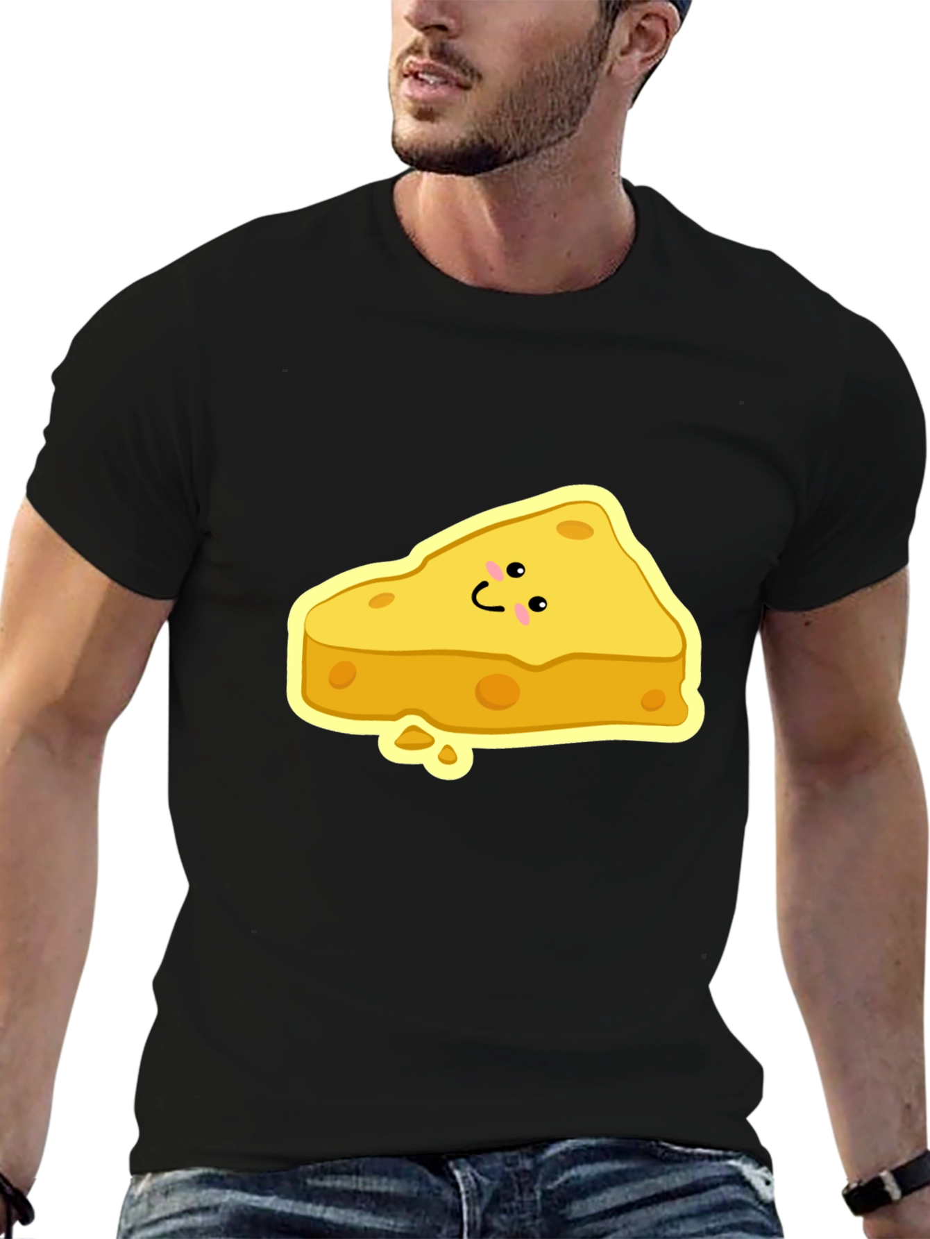 Cartoon Cheese Slice Black T-Shirt