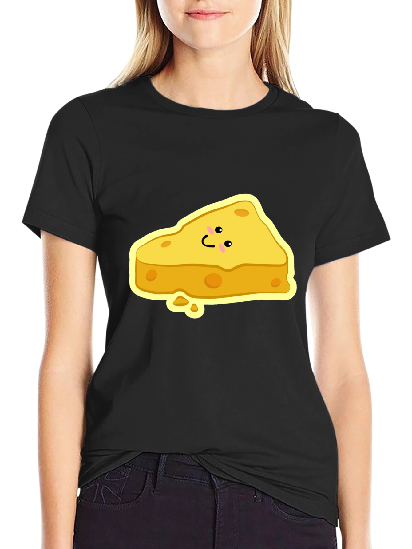 Cartoon Cheese Slice Black T-Shirt