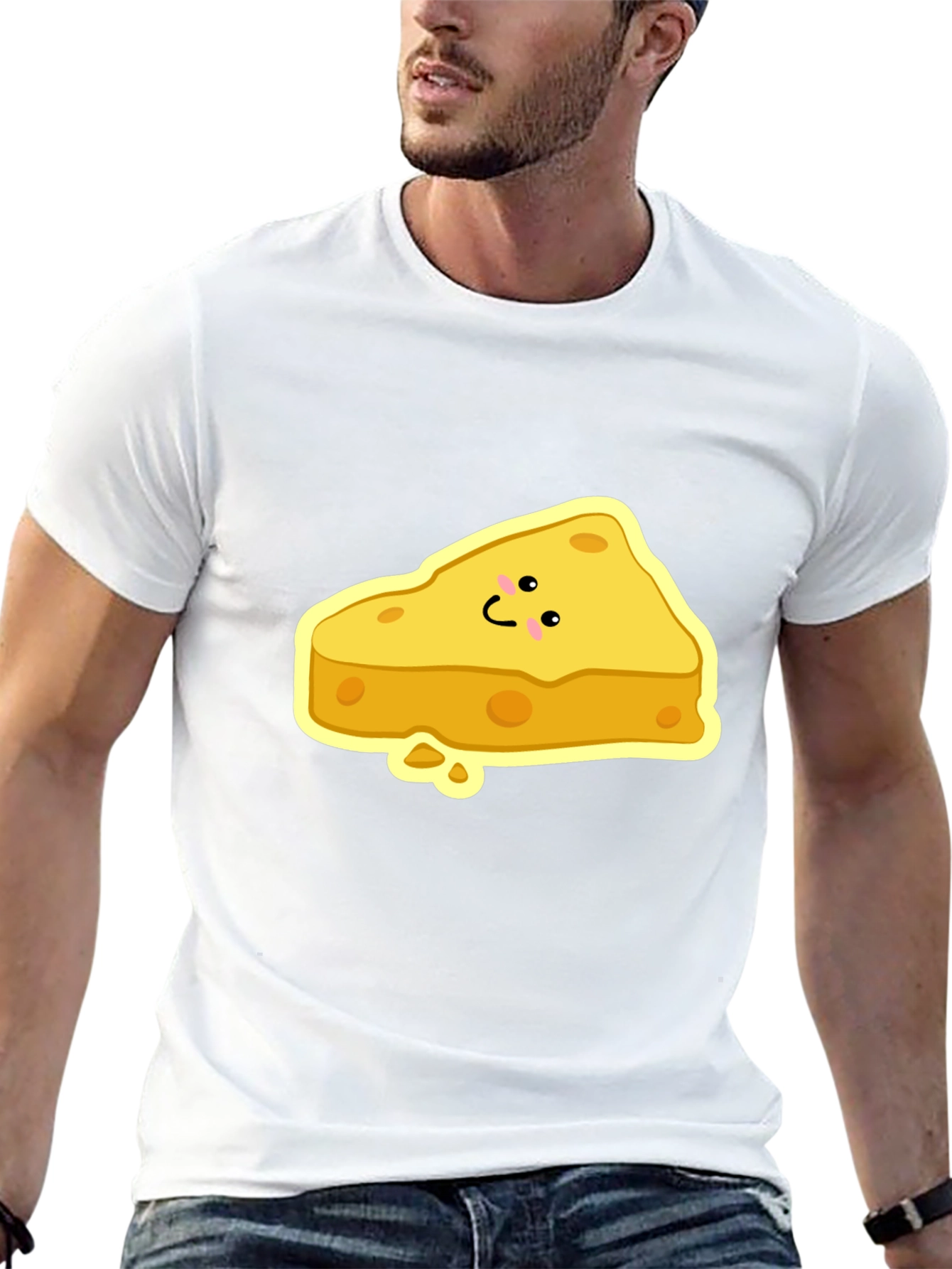 Cartoon Cheese Slice Black T-Shirt