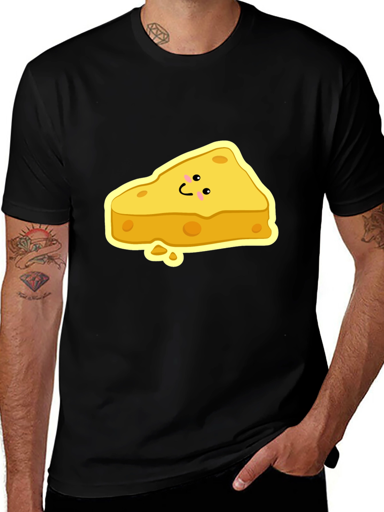 Cartoon Cheese Slice Black T-Shirt