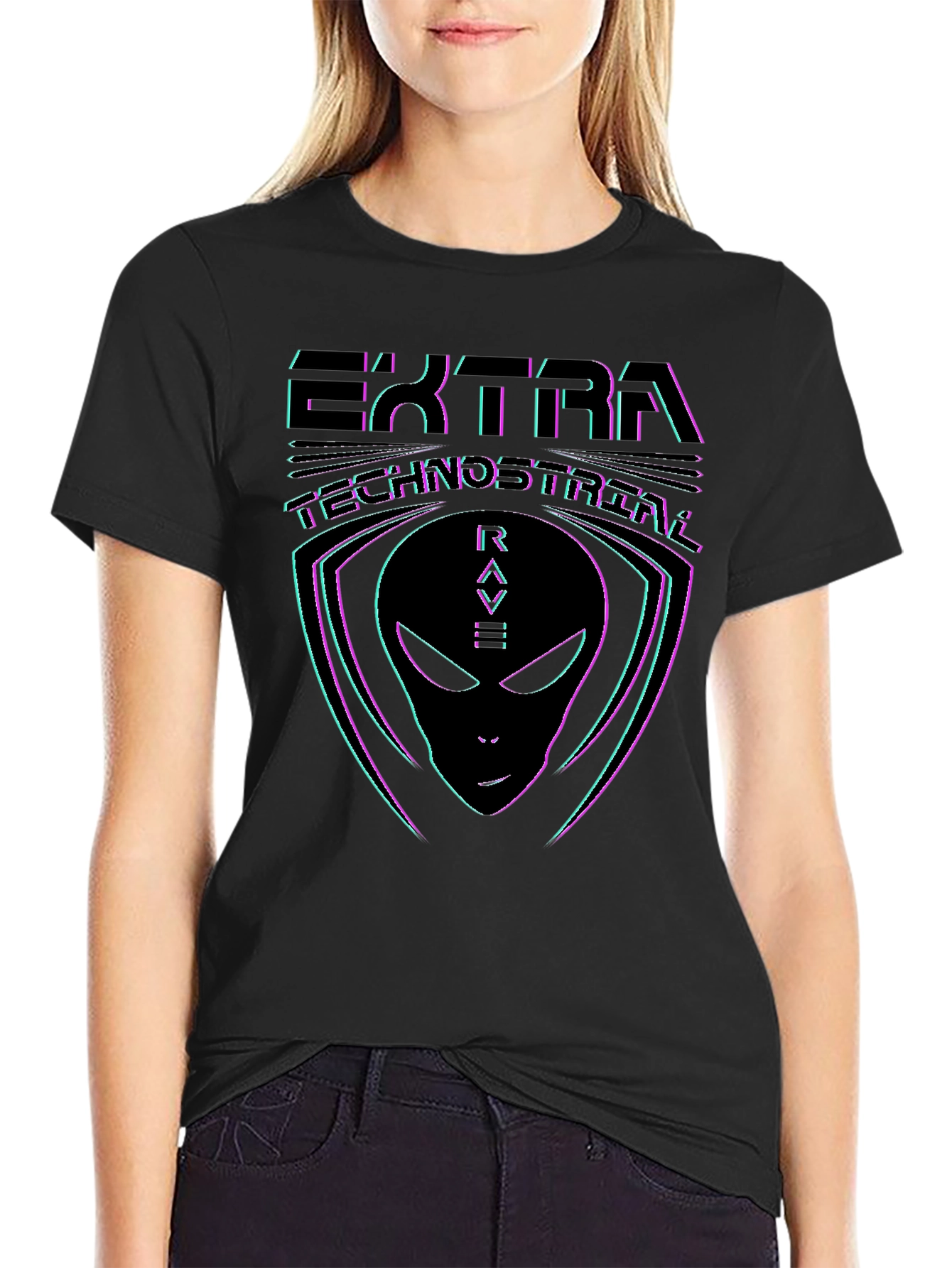 Ektra Technostreal Rave Alien Graphic Tee - Black