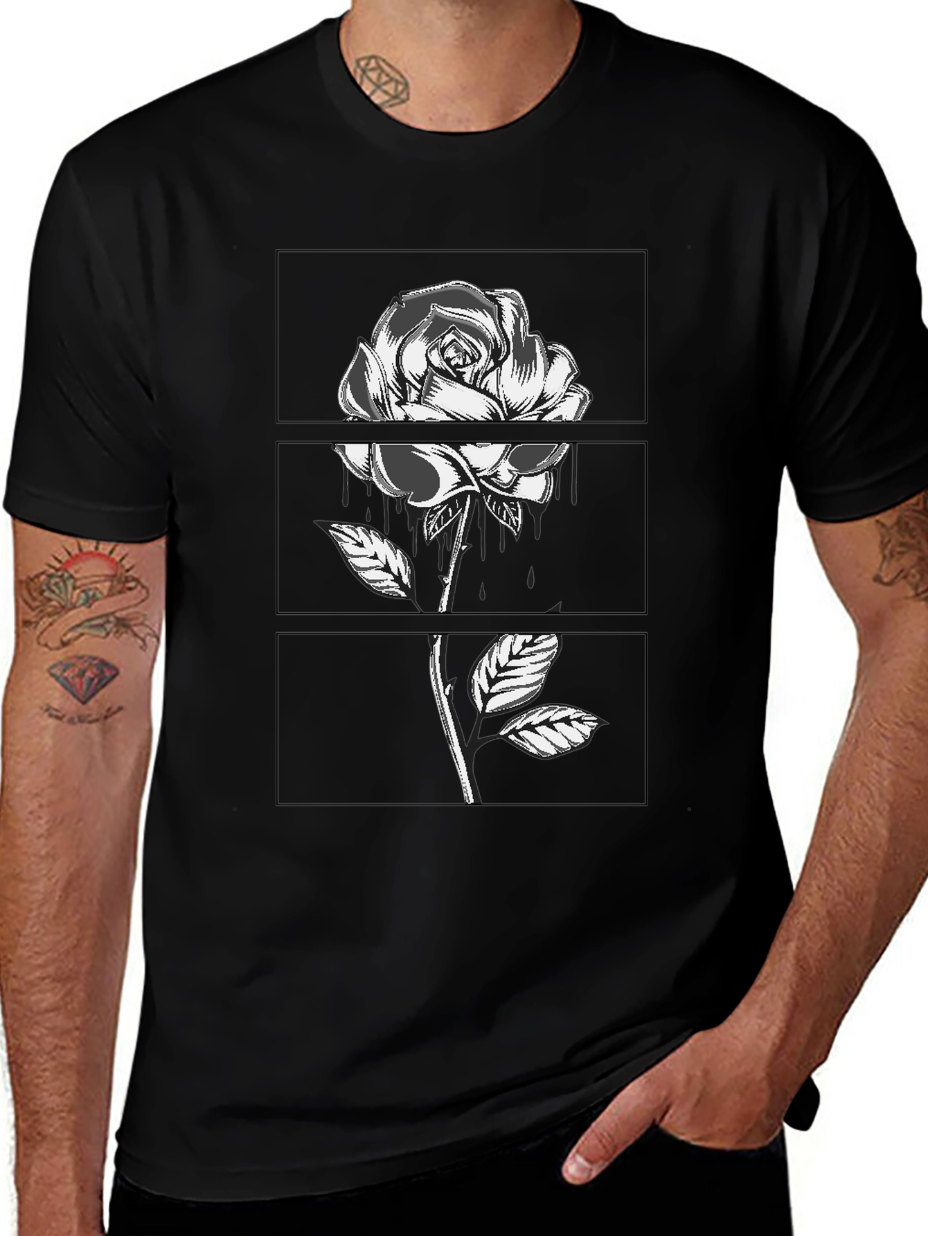 Rose Graphic Tee - Black Cotton Comfort