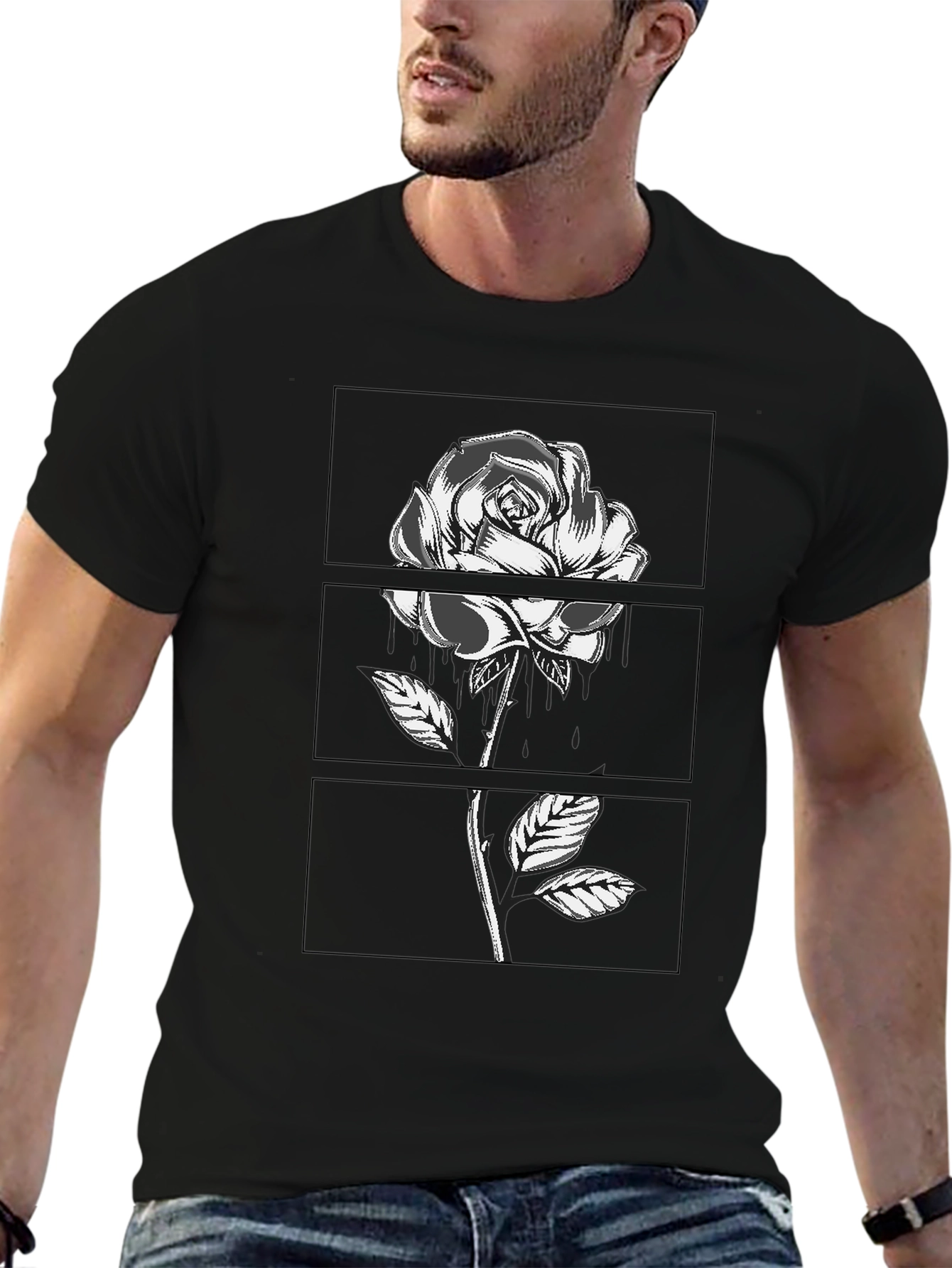 Rose Graphic Tee - Black Cotton Comfort