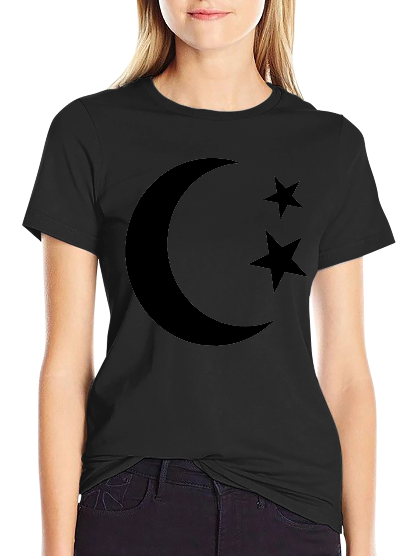 Black Crescent Moon & Stars Graphic Tee