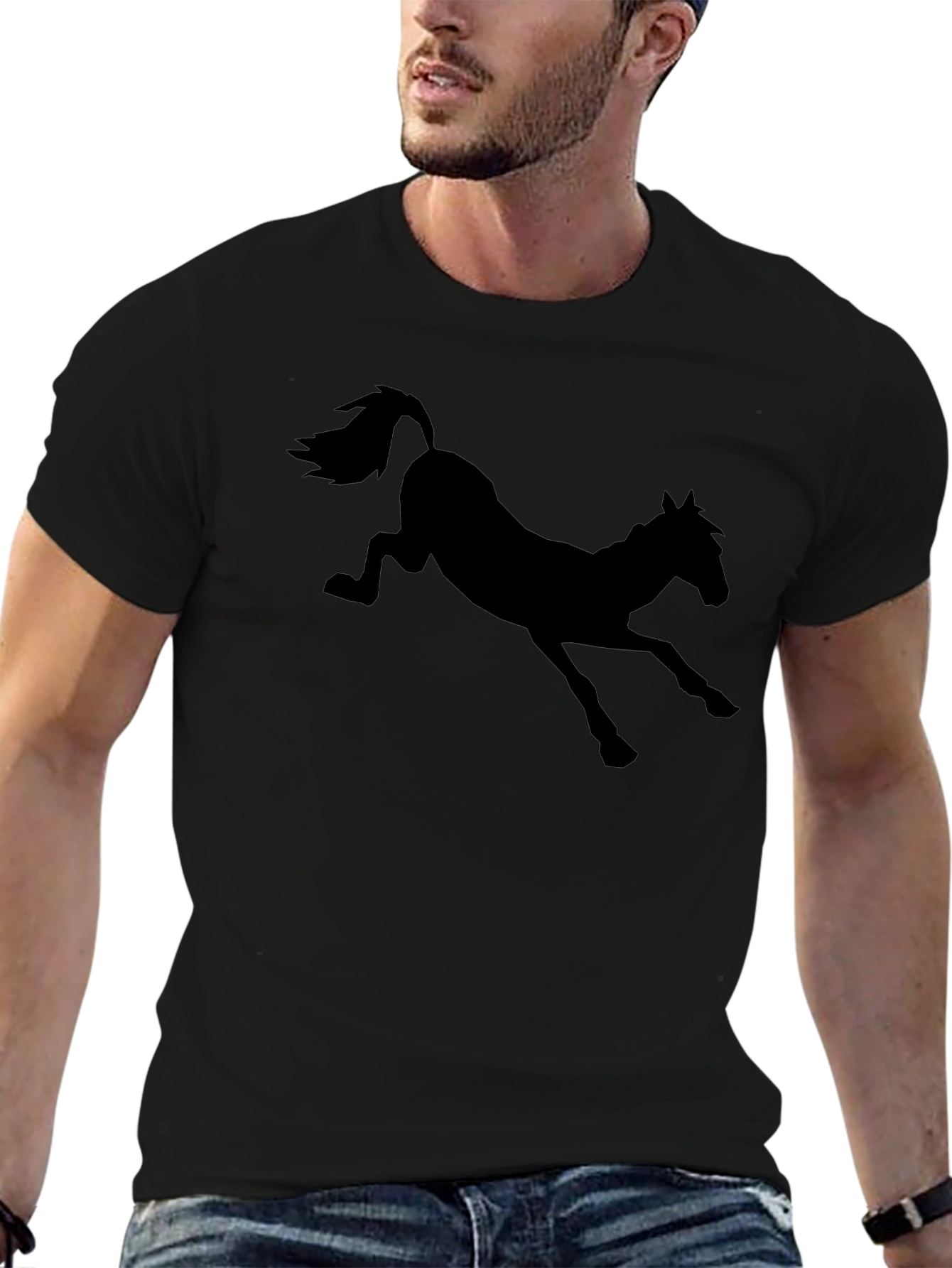 Mens Black T-Shirt with Horse Silhouette