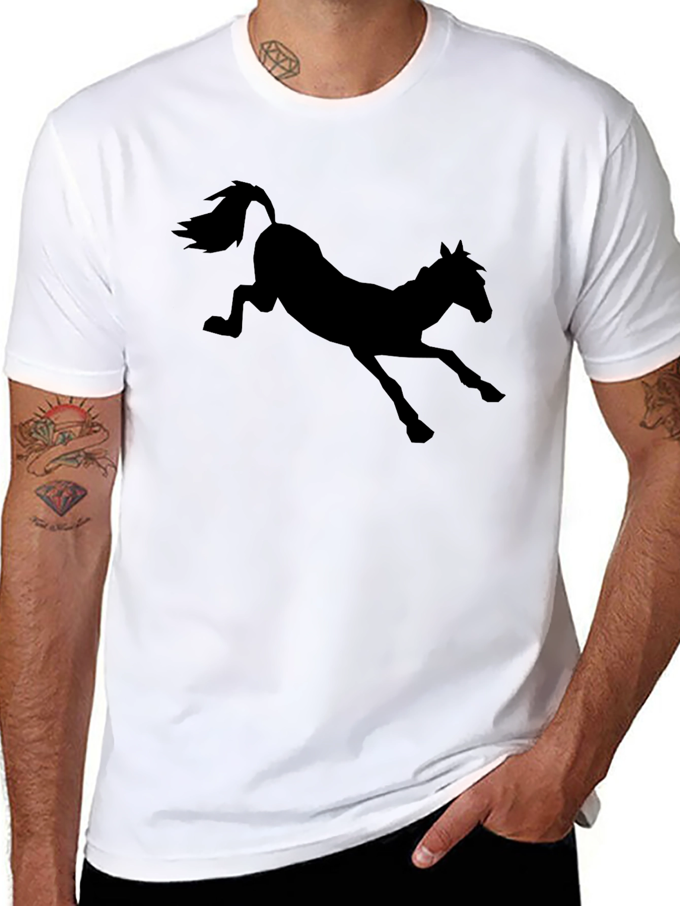 Mens Black T-Shirt with Horse Silhouette