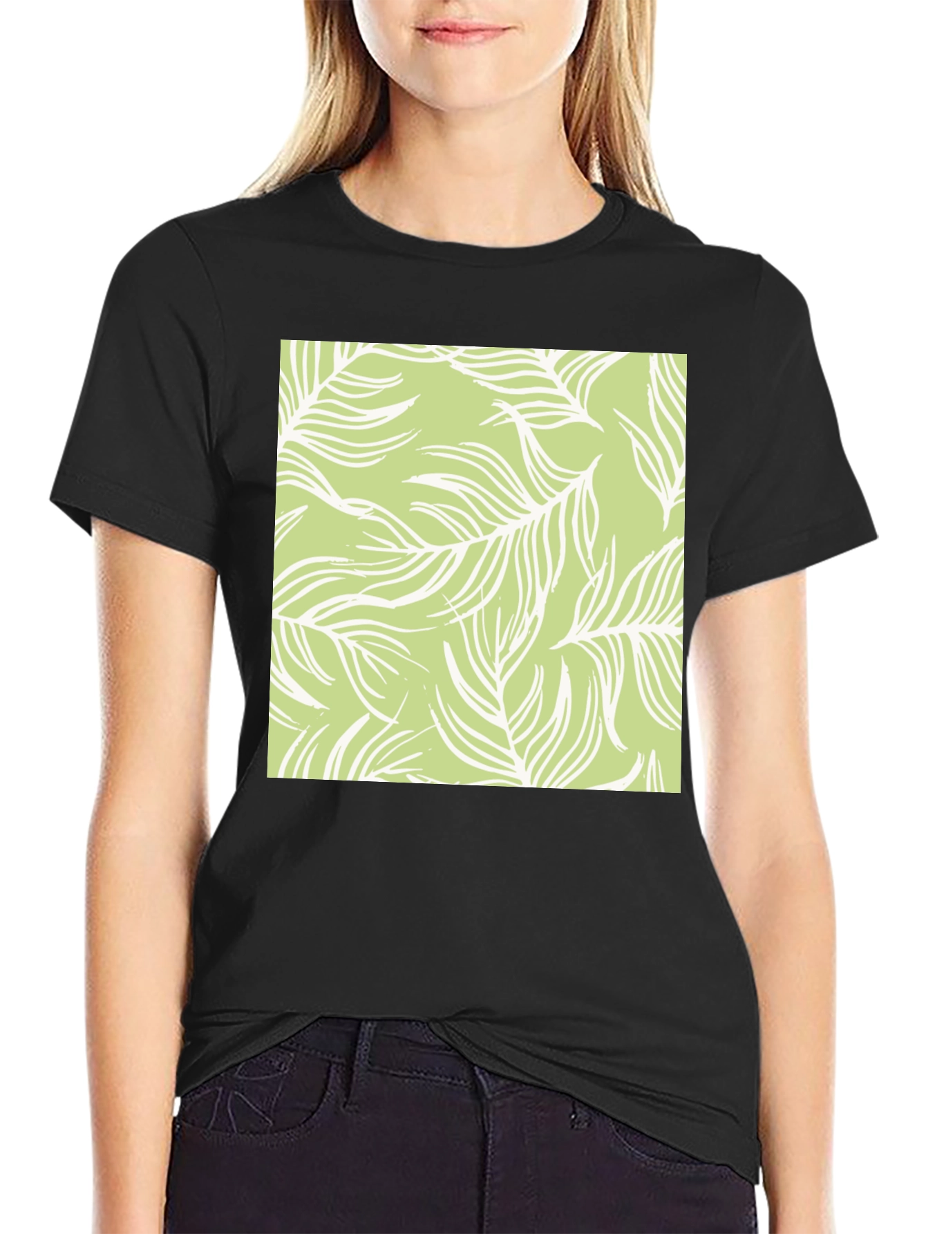 Nature Pattern Tee - Black Cotton Casual