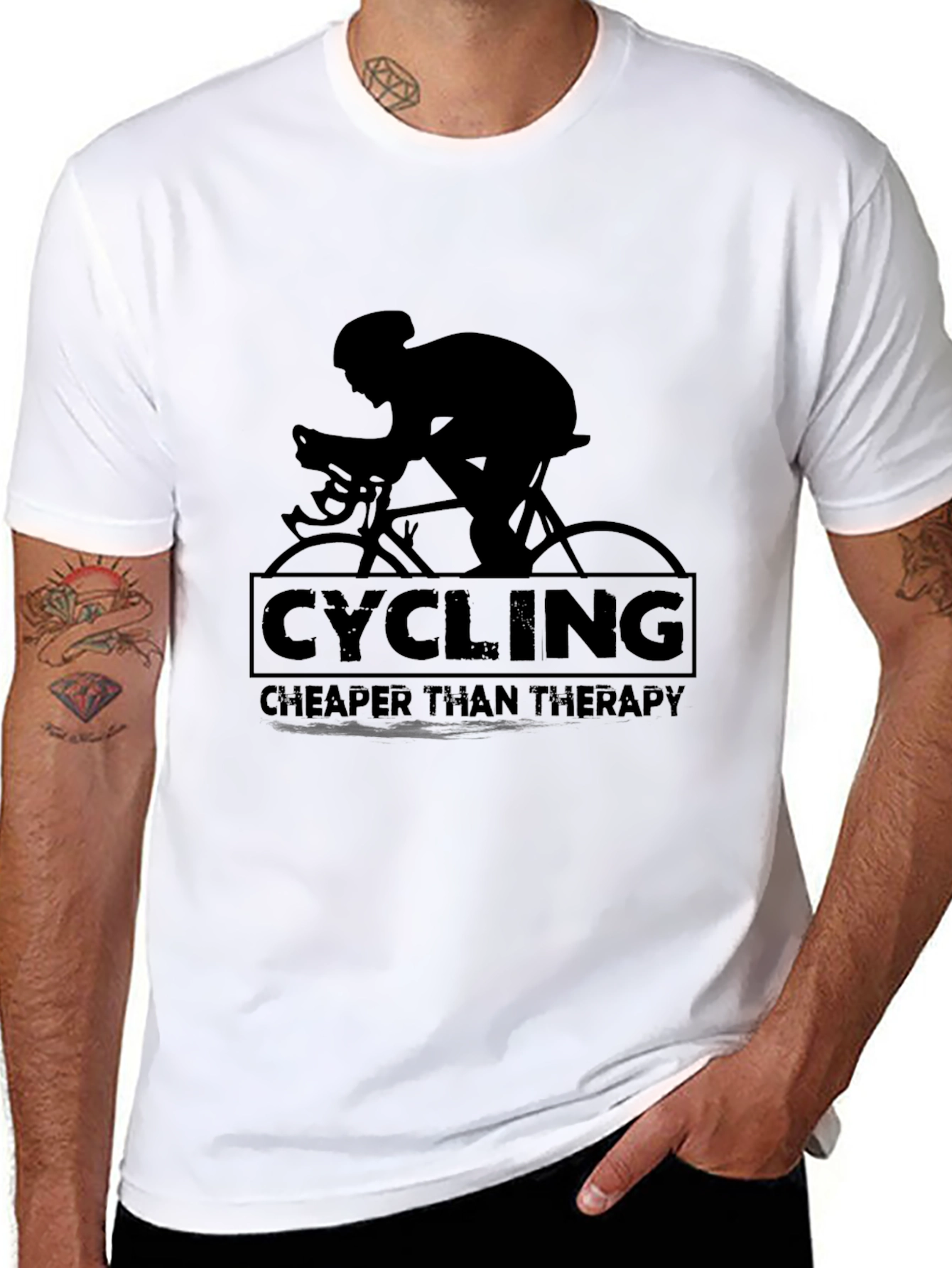 Cycling Cheaper Than Therapy T-Shirt - Black