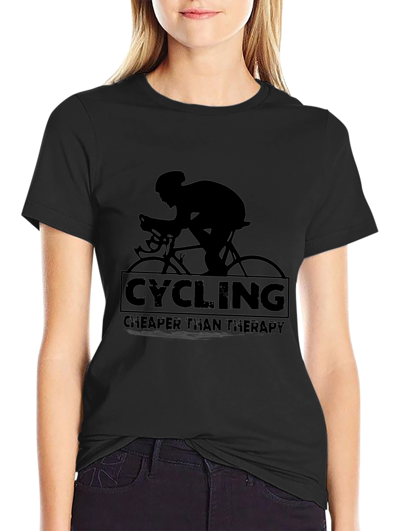 Cycling Cheaper Than Therapy T-Shirt - Black