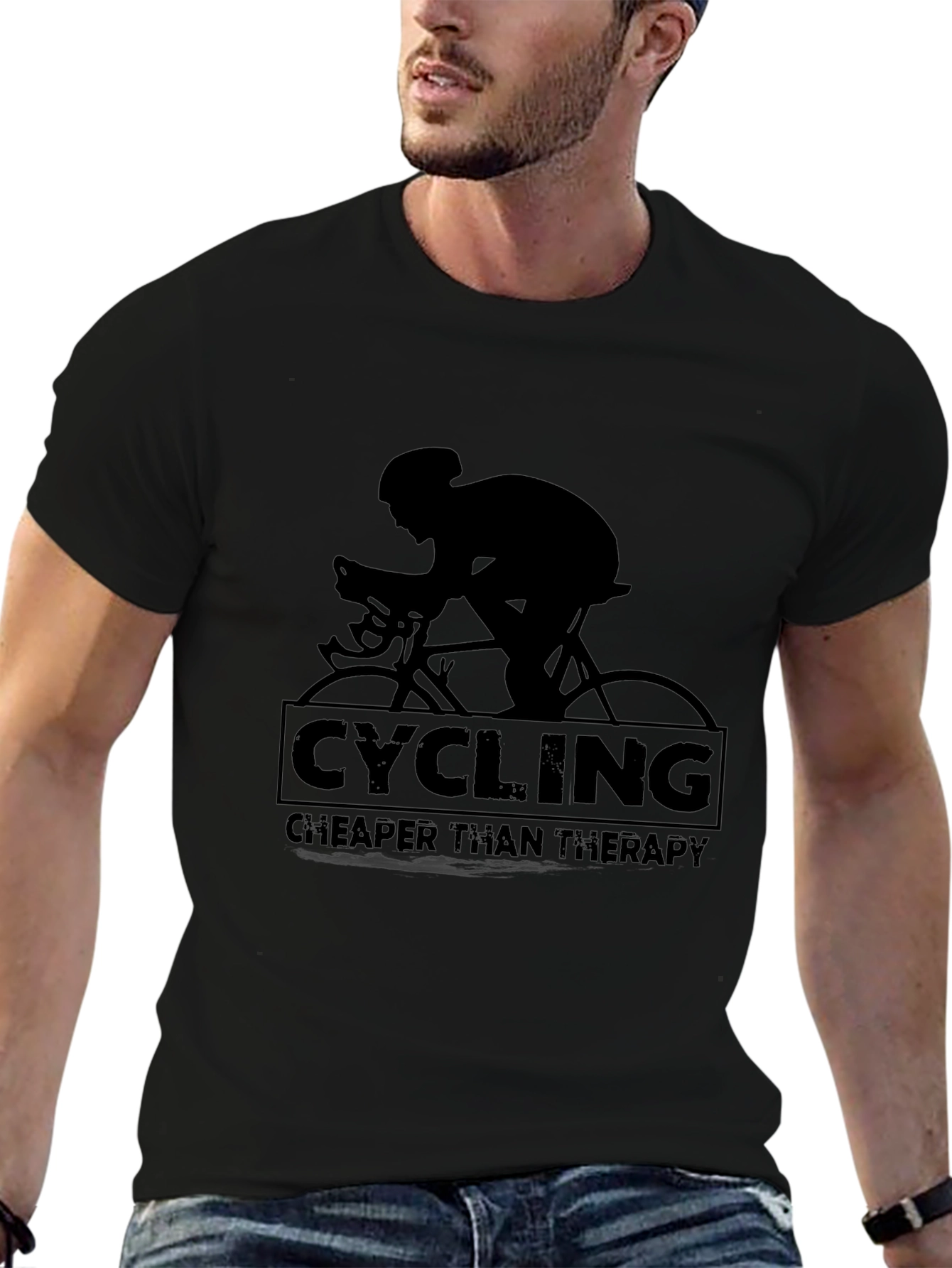 Cycling Cheaper Than Therapy T-Shirt - Black