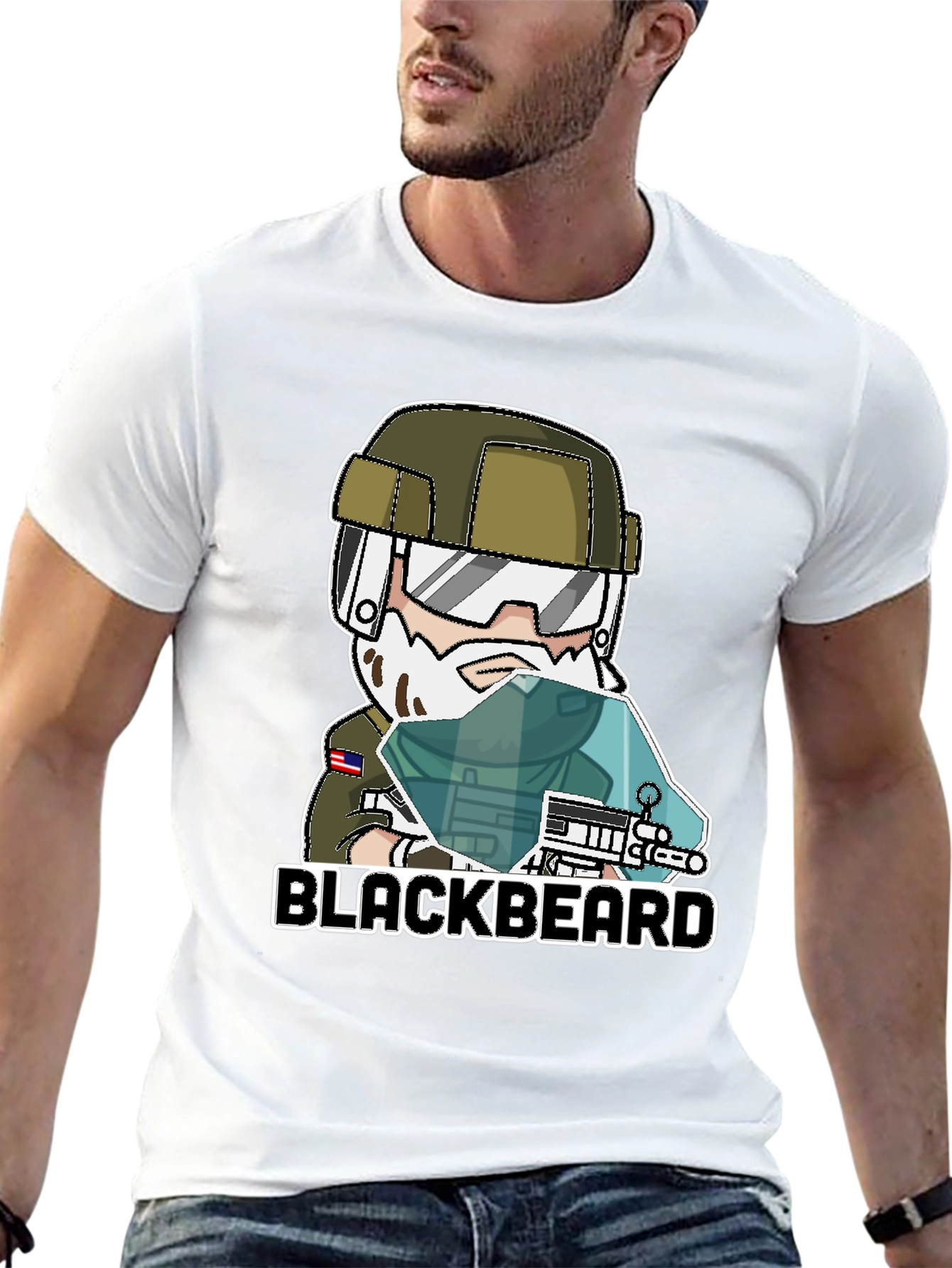 Blackbeard Cartoon Graphic Tee - Gaming Apparel