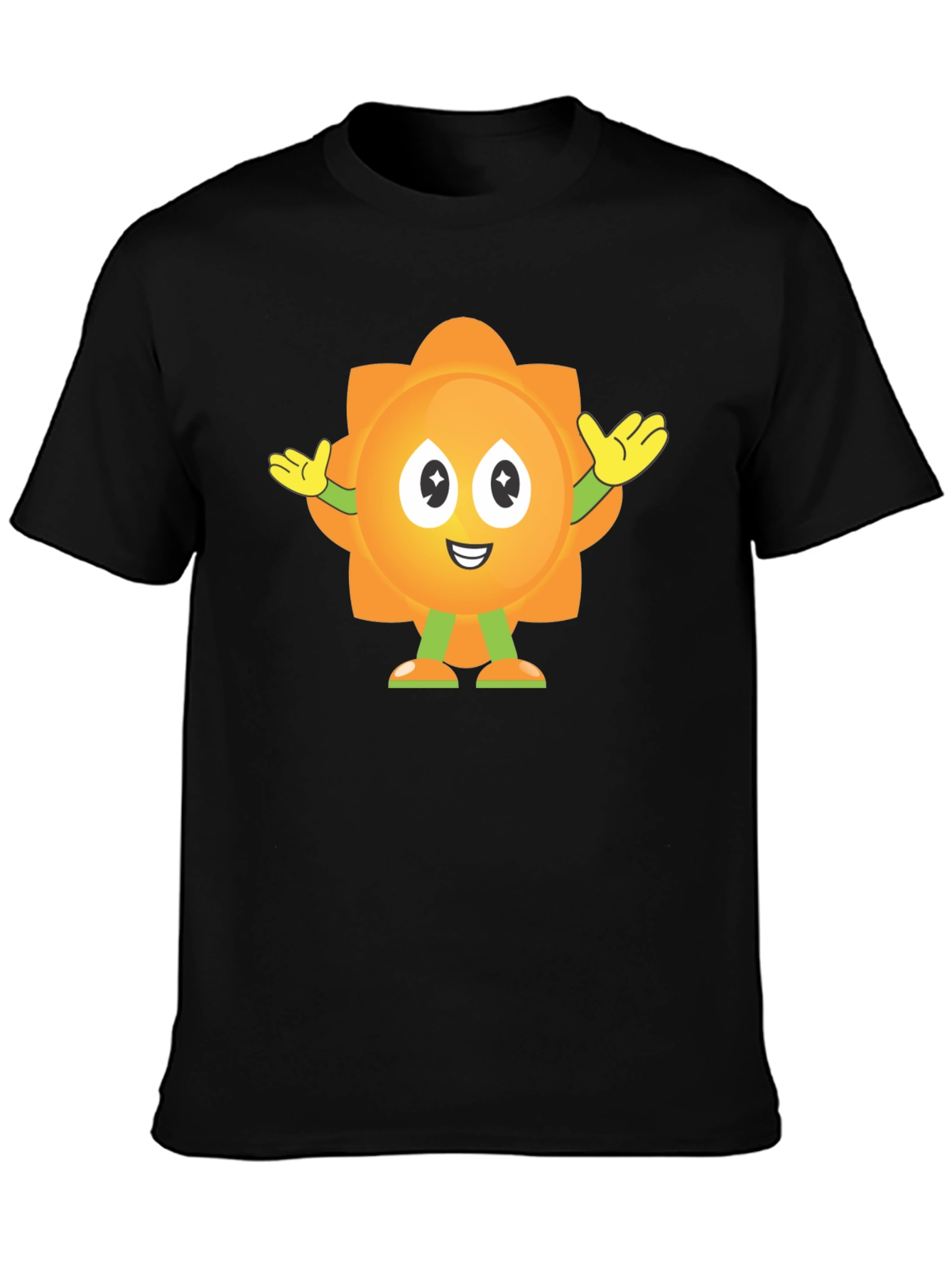 Fun Flower Cartoon Graphic Black T-Shirt