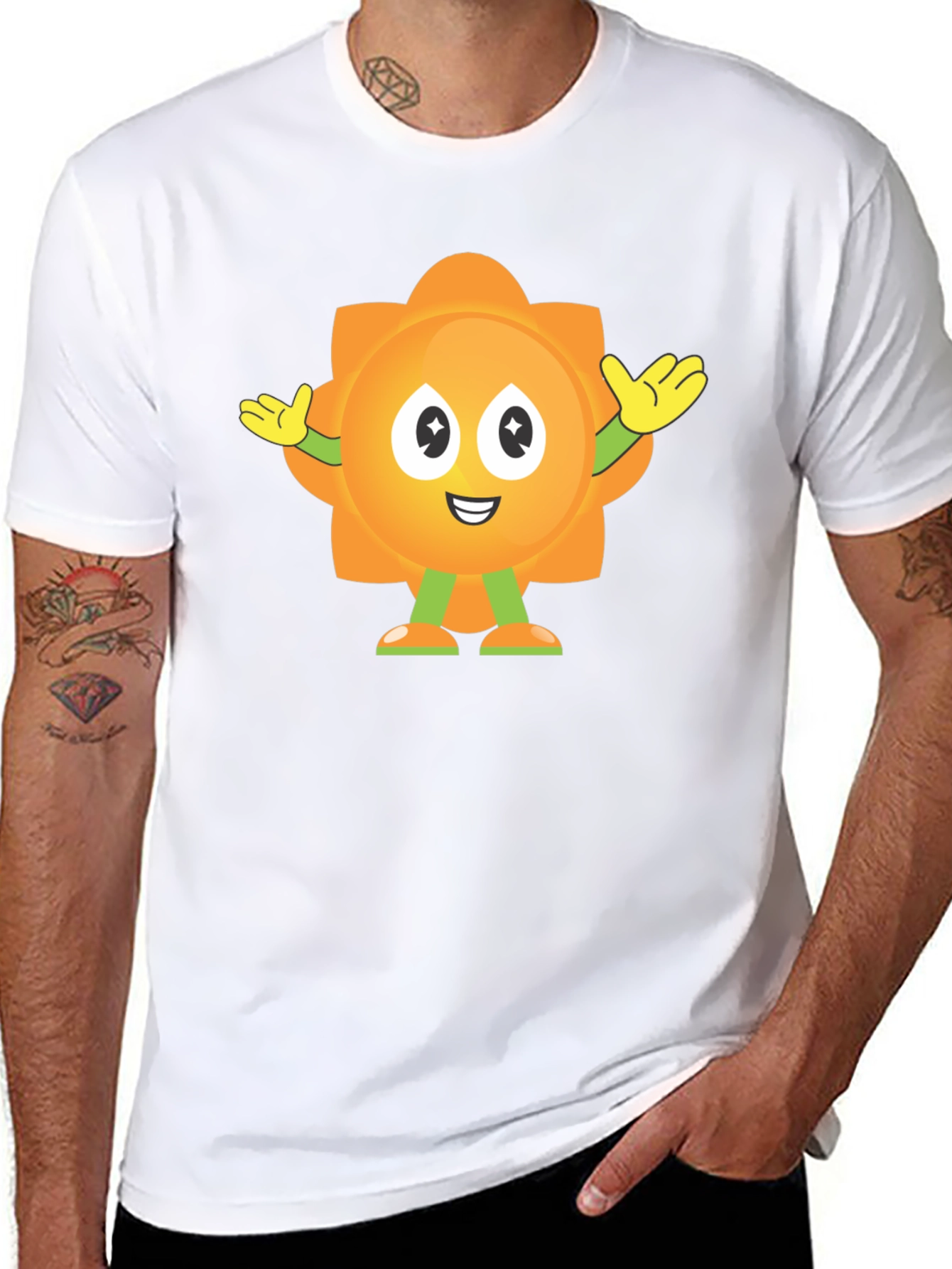 Fun Flower Cartoon Graphic Black T-Shirt