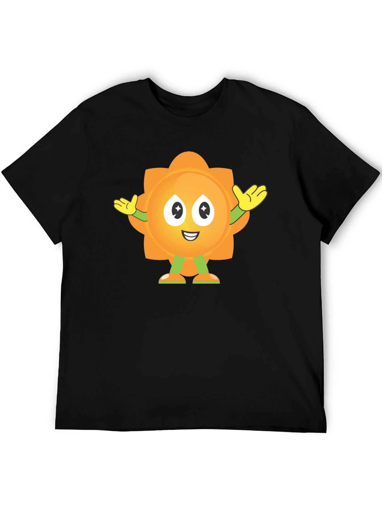 Fun Flower Cartoon Graphic Black T-Shirt
