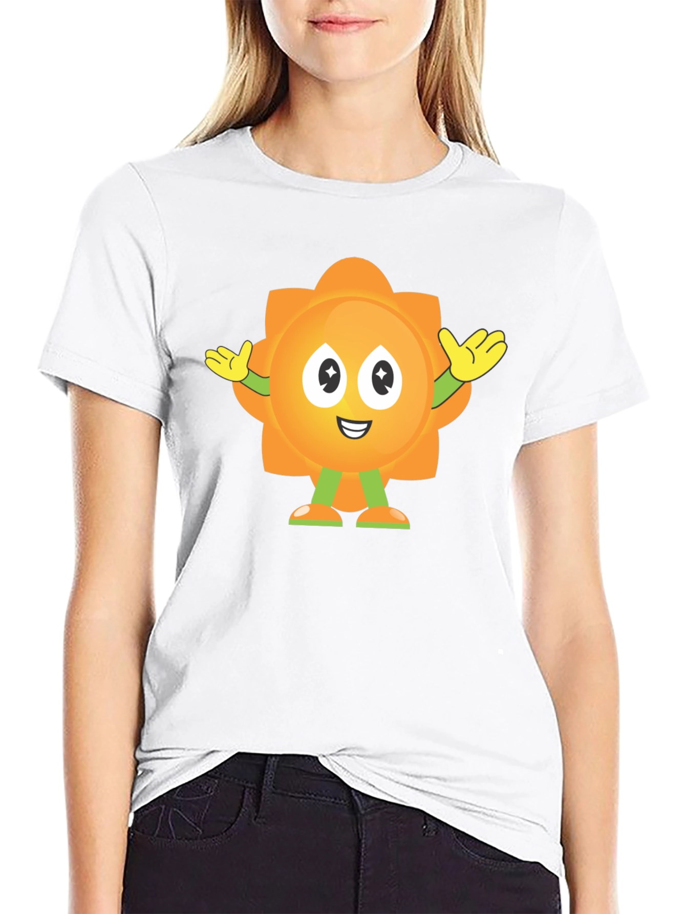 Fun Flower Cartoon Graphic Black T-Shirt