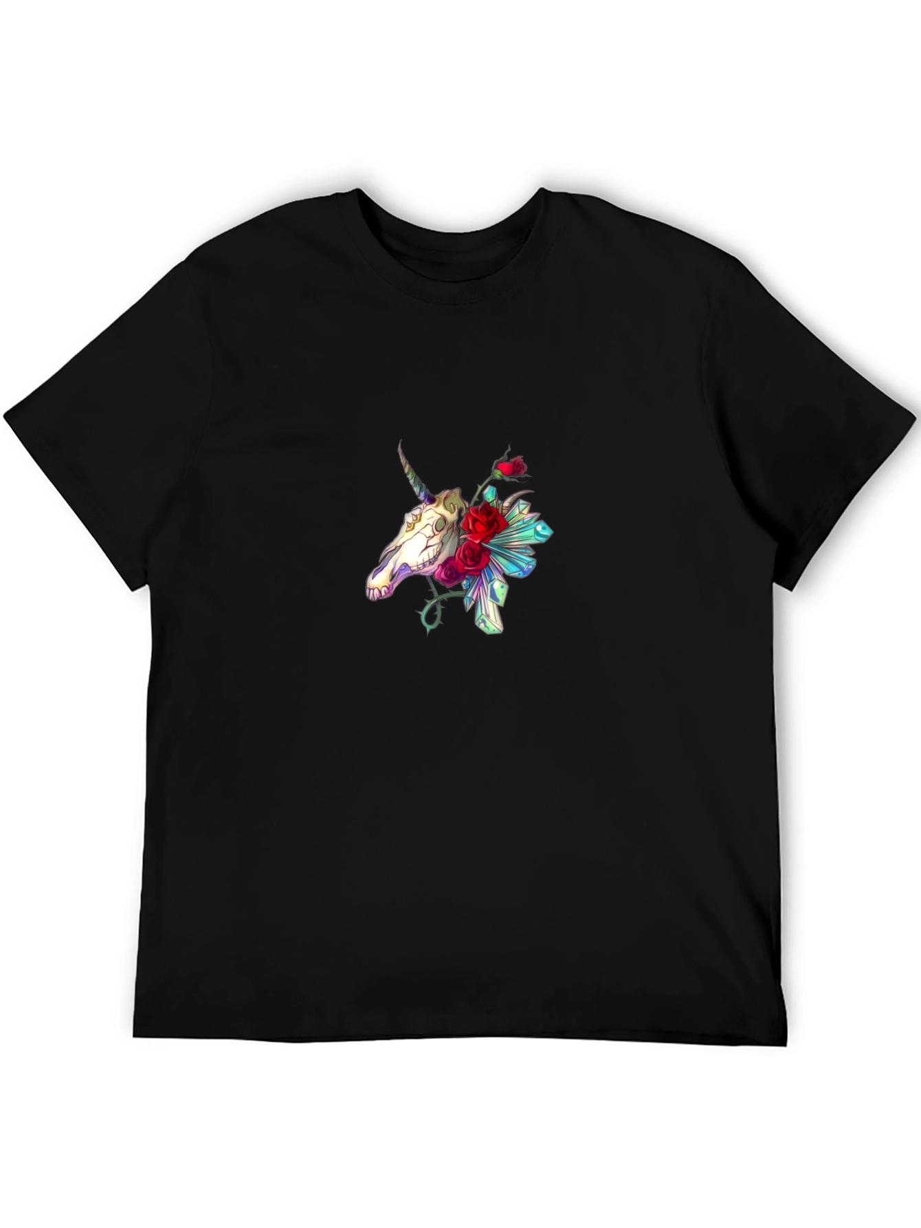 Unicorn Skull Floral Graphic T-Shirt