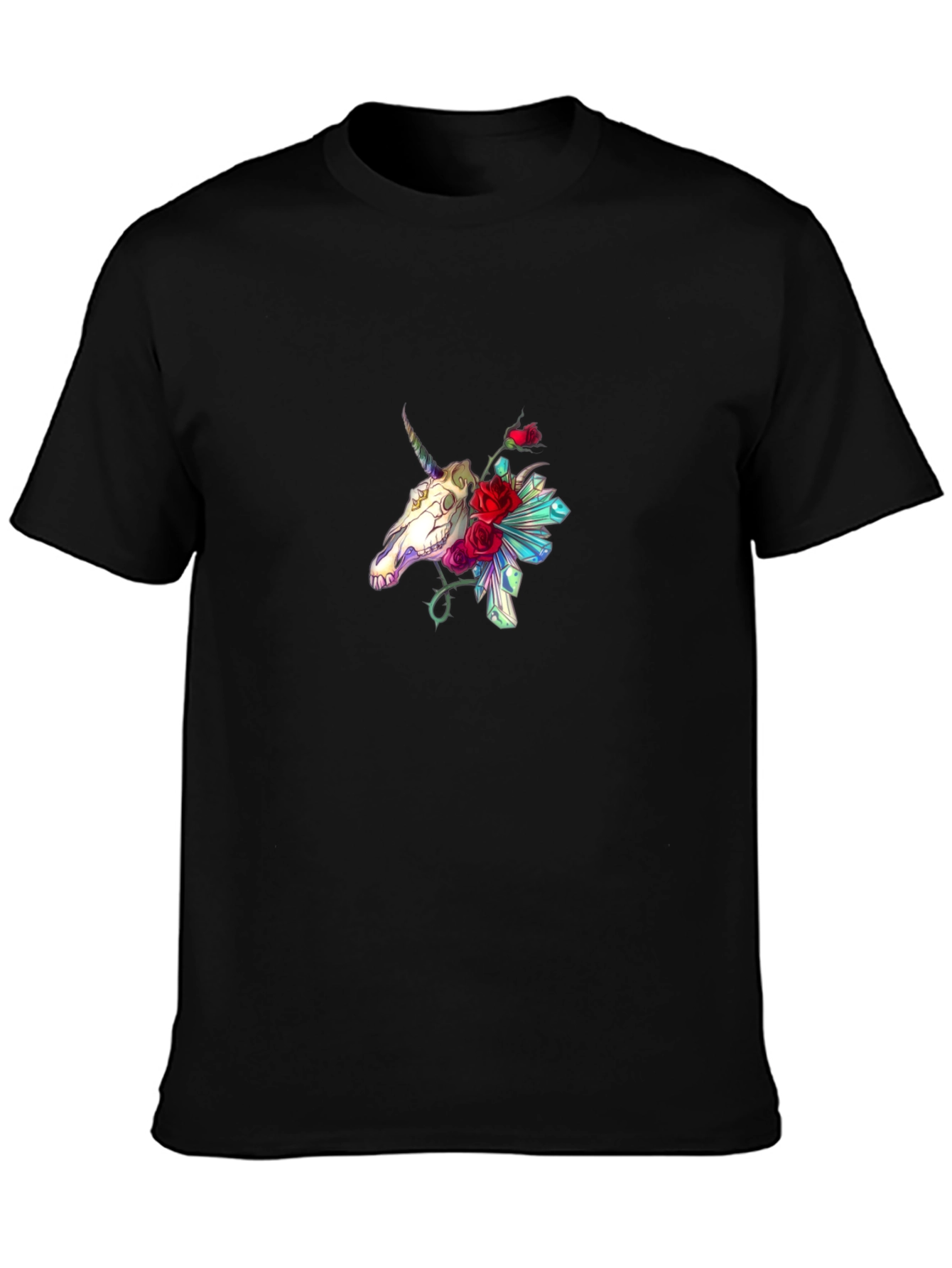 Unicorn Skull Floral Graphic T-Shirt