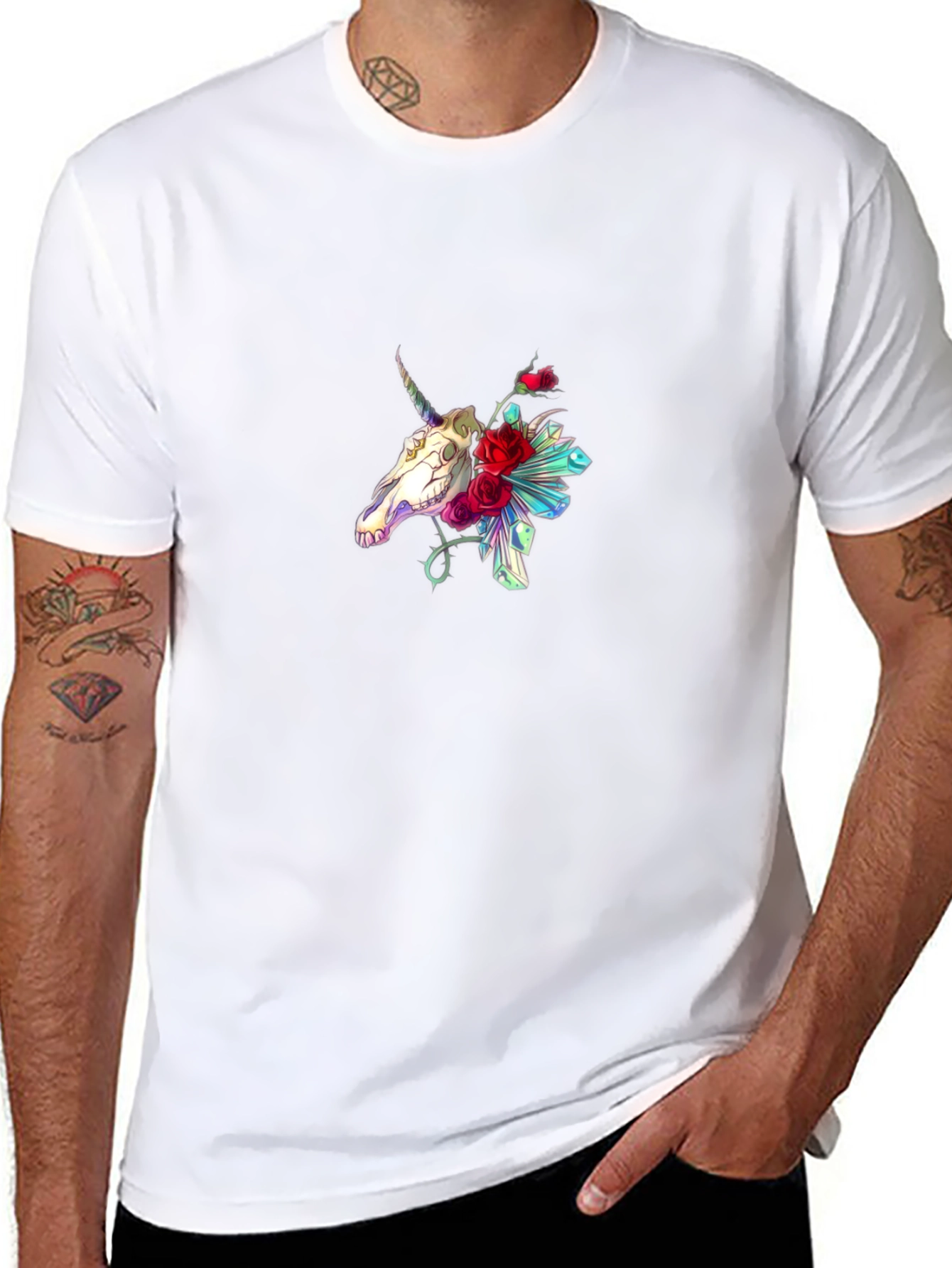 Unicorn Skull Floral Graphic T-Shirt