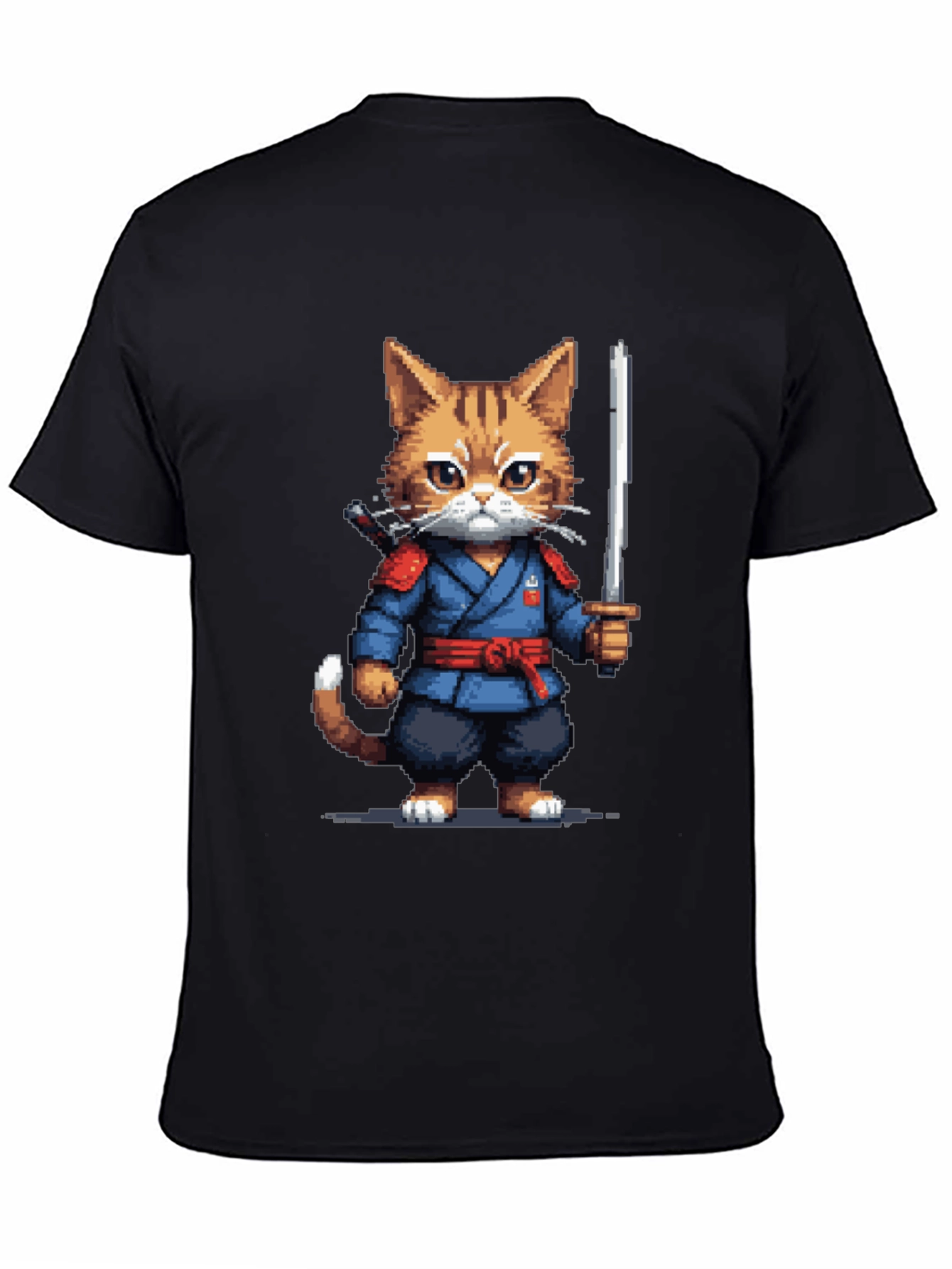 Ninja Cat T-Shirt - Pixel Art Kitten Samurai