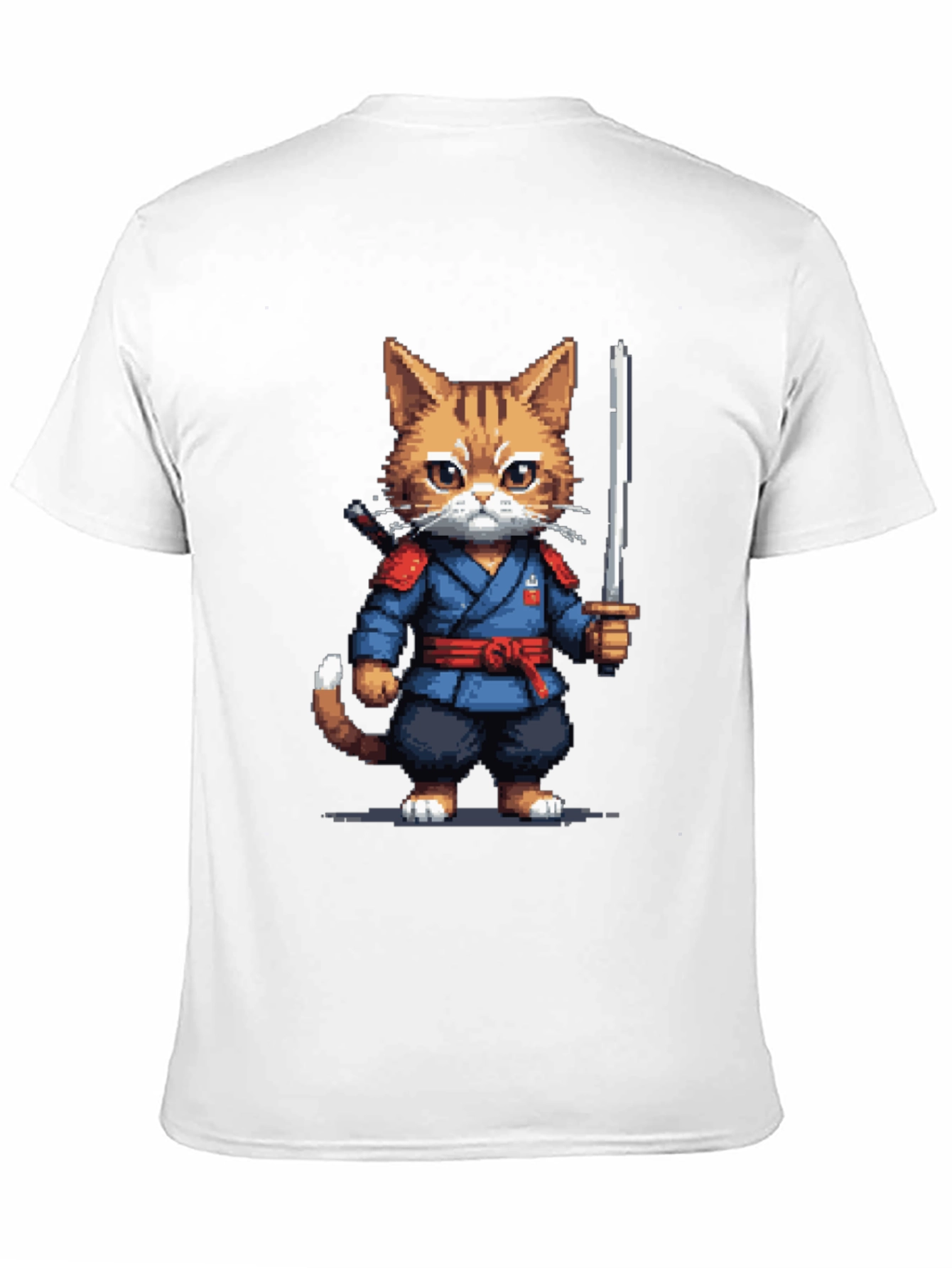 Ninja Cat T-Shirt - Pixel Art Kitten Samurai