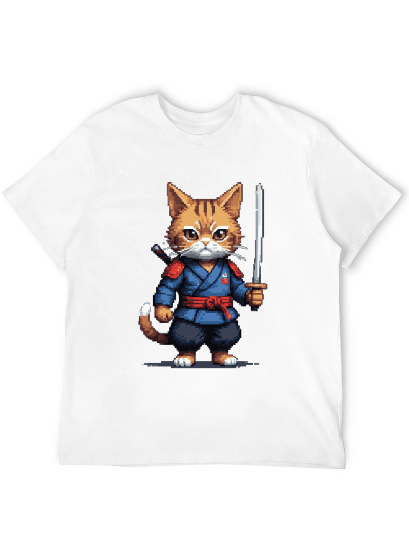 Ninja Cat T-Shirt - Pixel Art Kitten Samurai