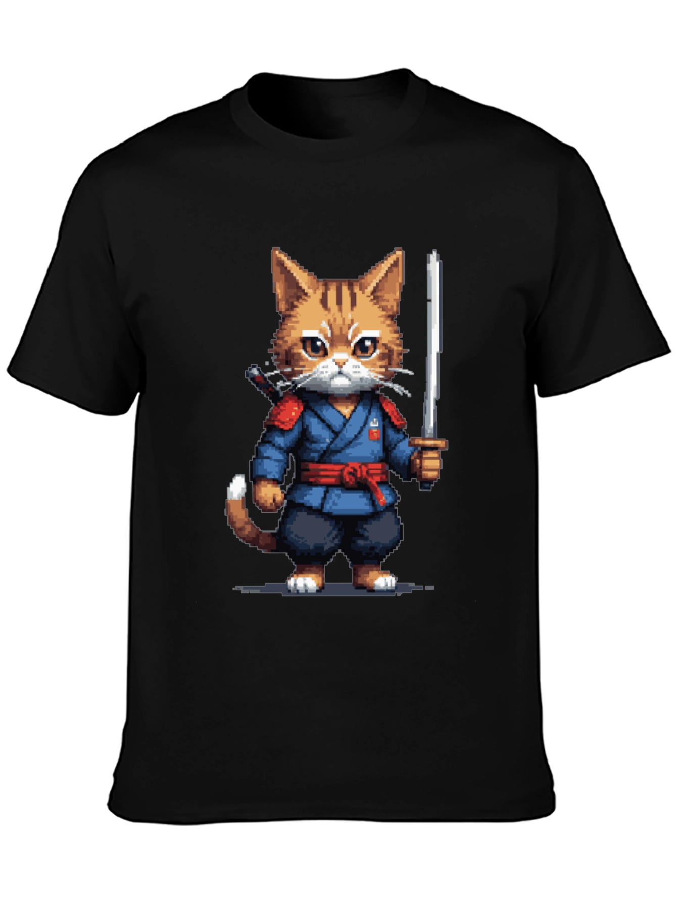 Ninja Cat T-Shirt - Pixel Art Kitten Samurai