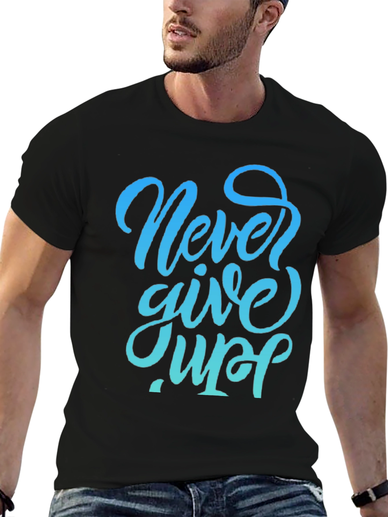 Never Give Up Graphic Tee - Motivational Black T-Shirt
