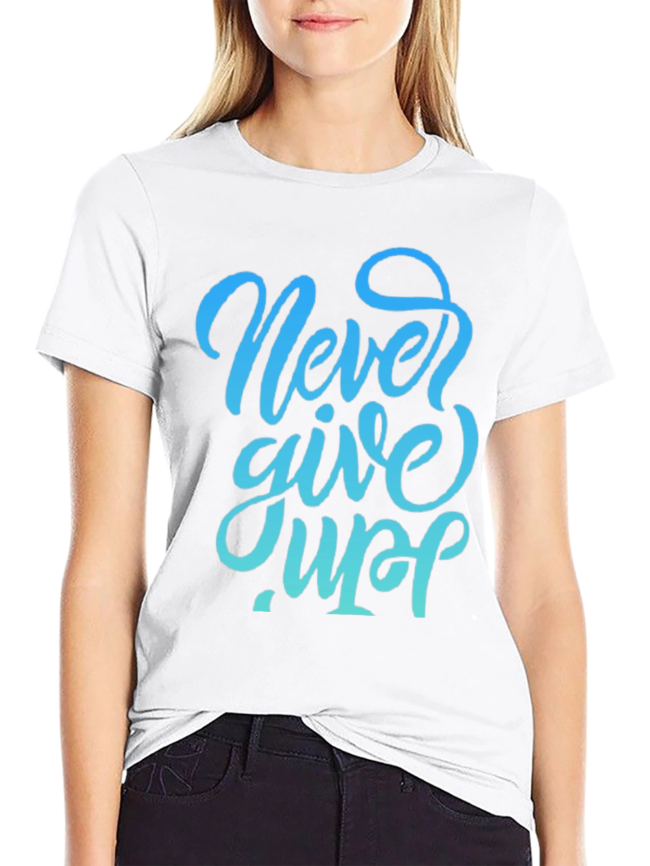 Never Give Up Graphic Tee - Motivational Black T-Shirt