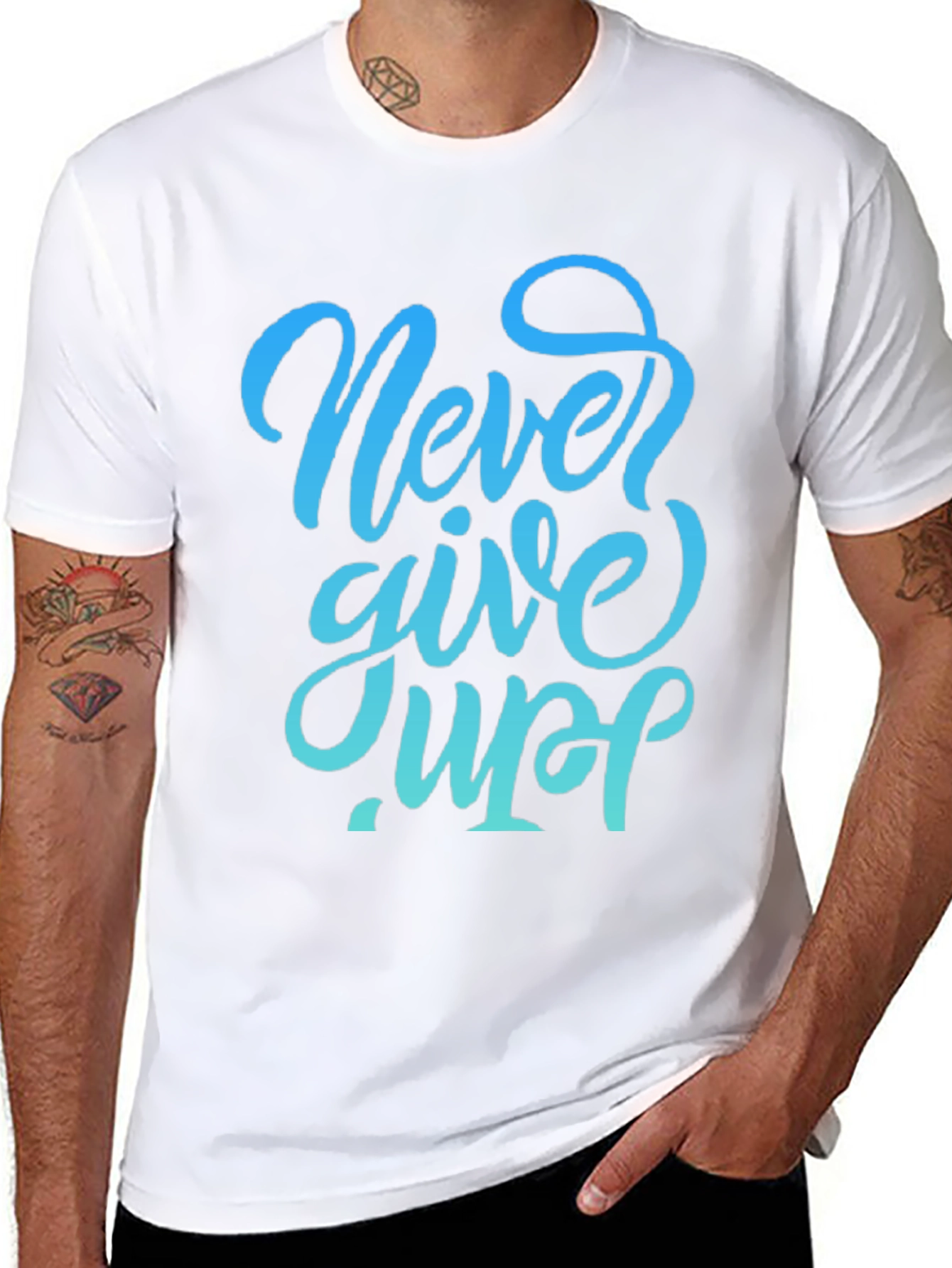 Never Give Up Graphic Tee - Motivational Black T-Shirt