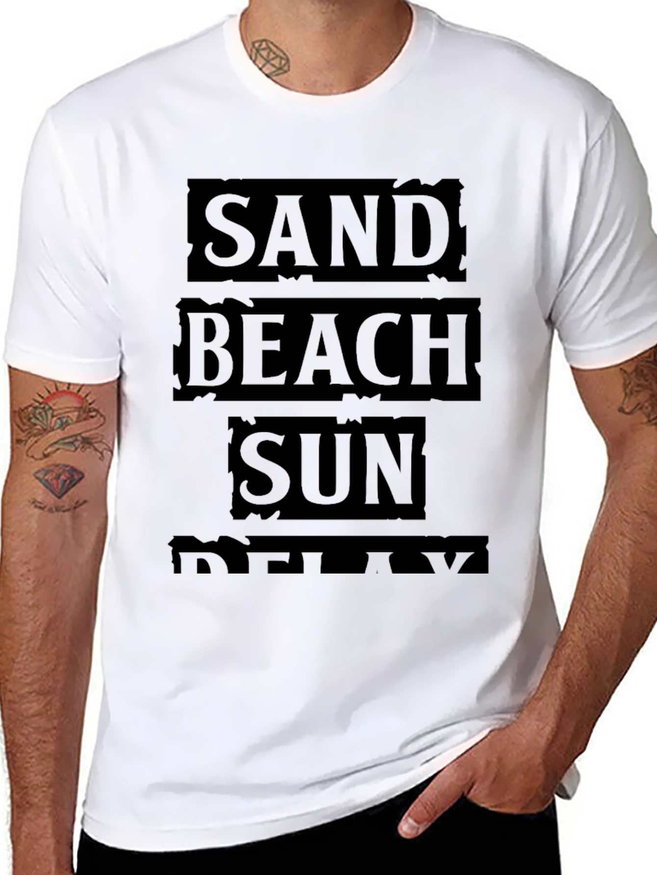 Sand Beach Sun Relax Black Graphic T-Shirt
