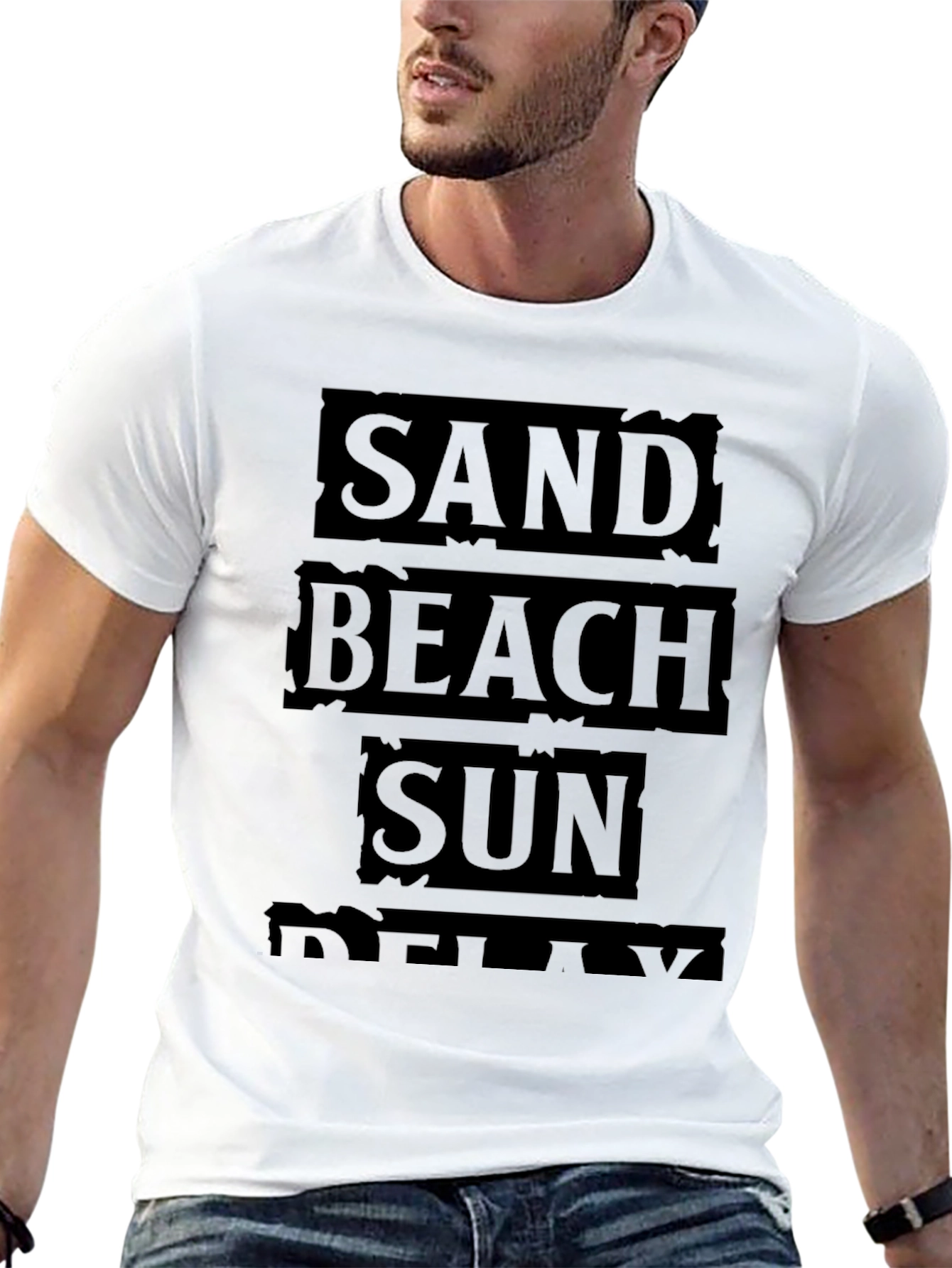 Sand Beach Sun Relax Black Graphic T-Shirt